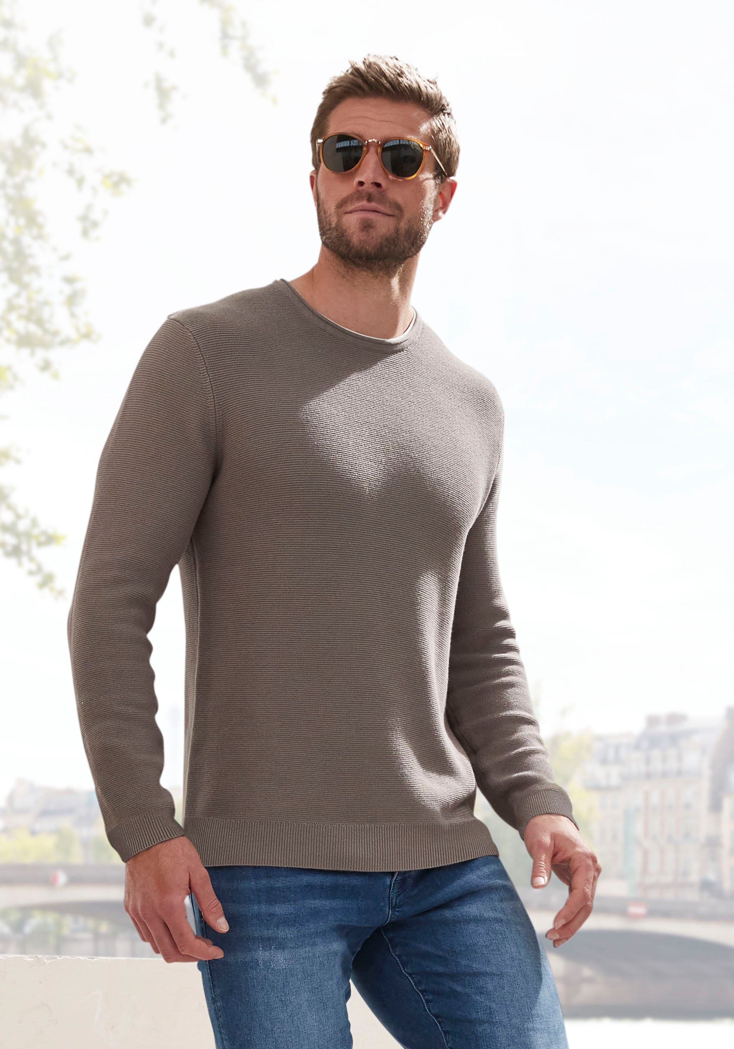 AUTHENTIC LE JOGGER Gebreide trui met double-layer look, pullover van 100% katoen