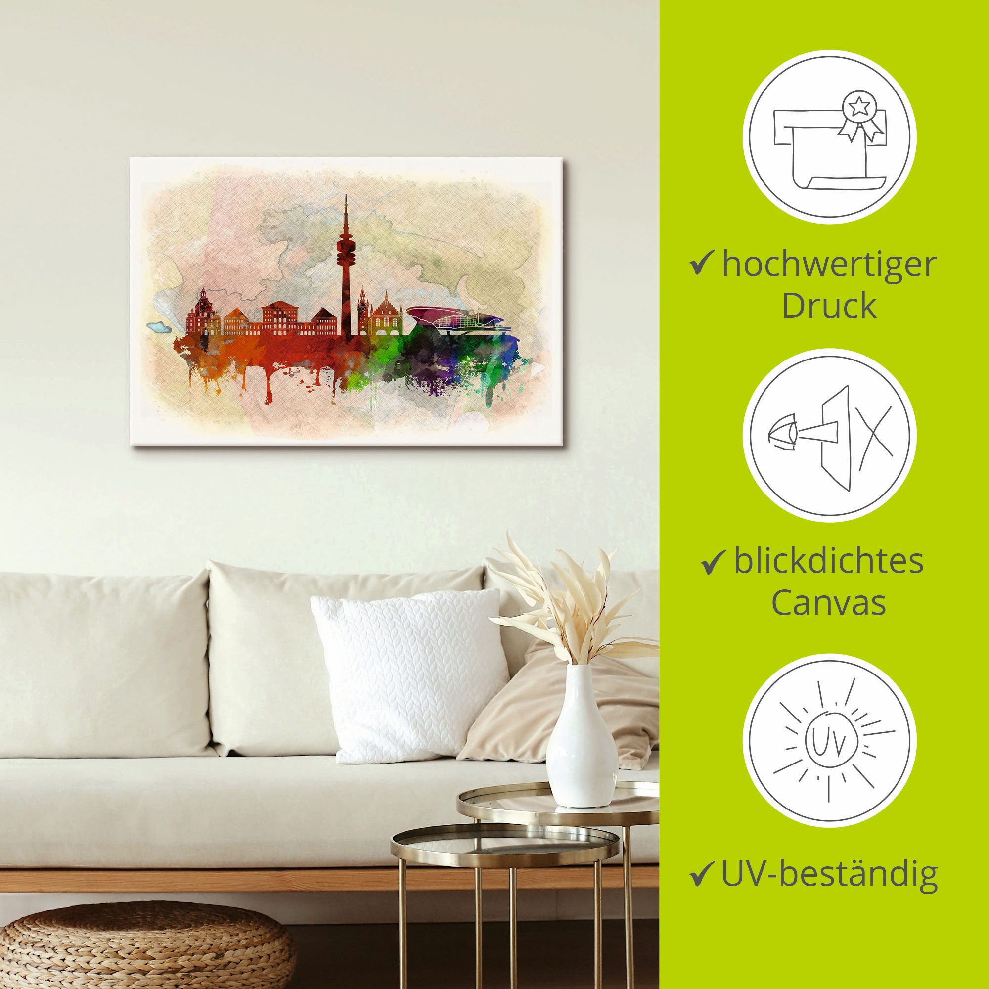 Artland Artprint op linnen München Duitsland Skyline