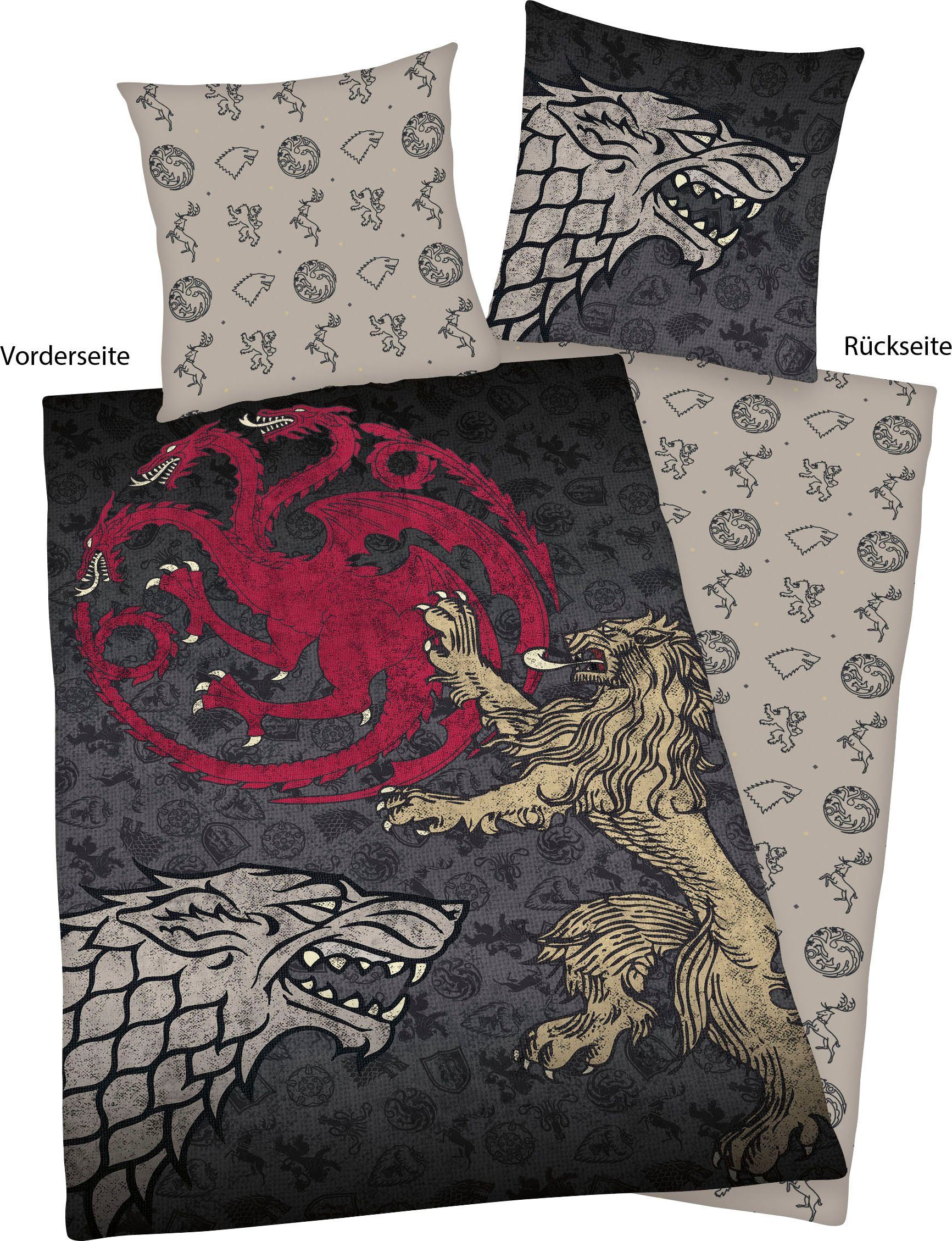 OTTO Tweezijdig te gebruiken overtrekset Game of Thrones met een geweldig motief (2-delig) dekbedovertrekken grijs