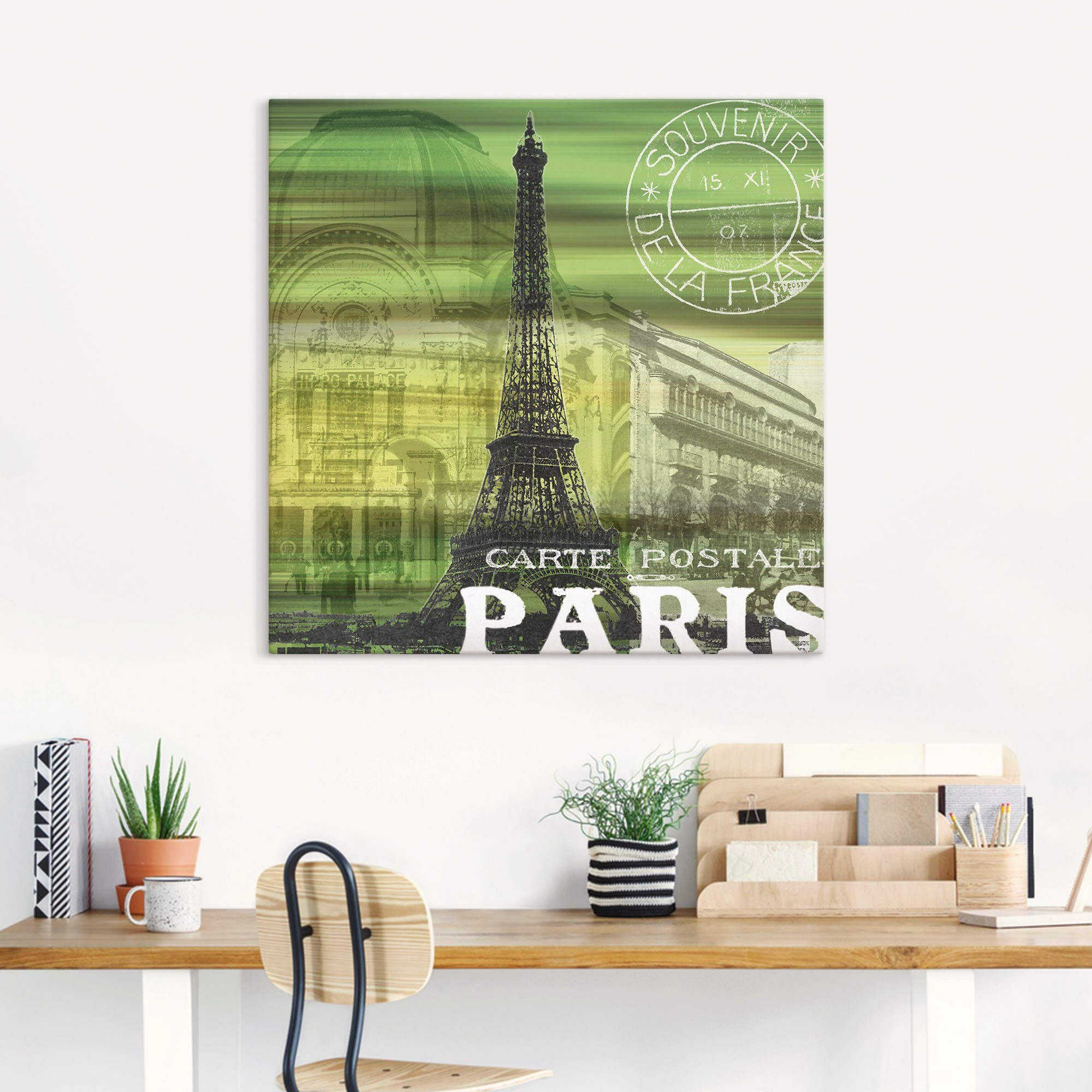 Artland Artprint op linnen Paris Collage - groen gespannen op een spieraam