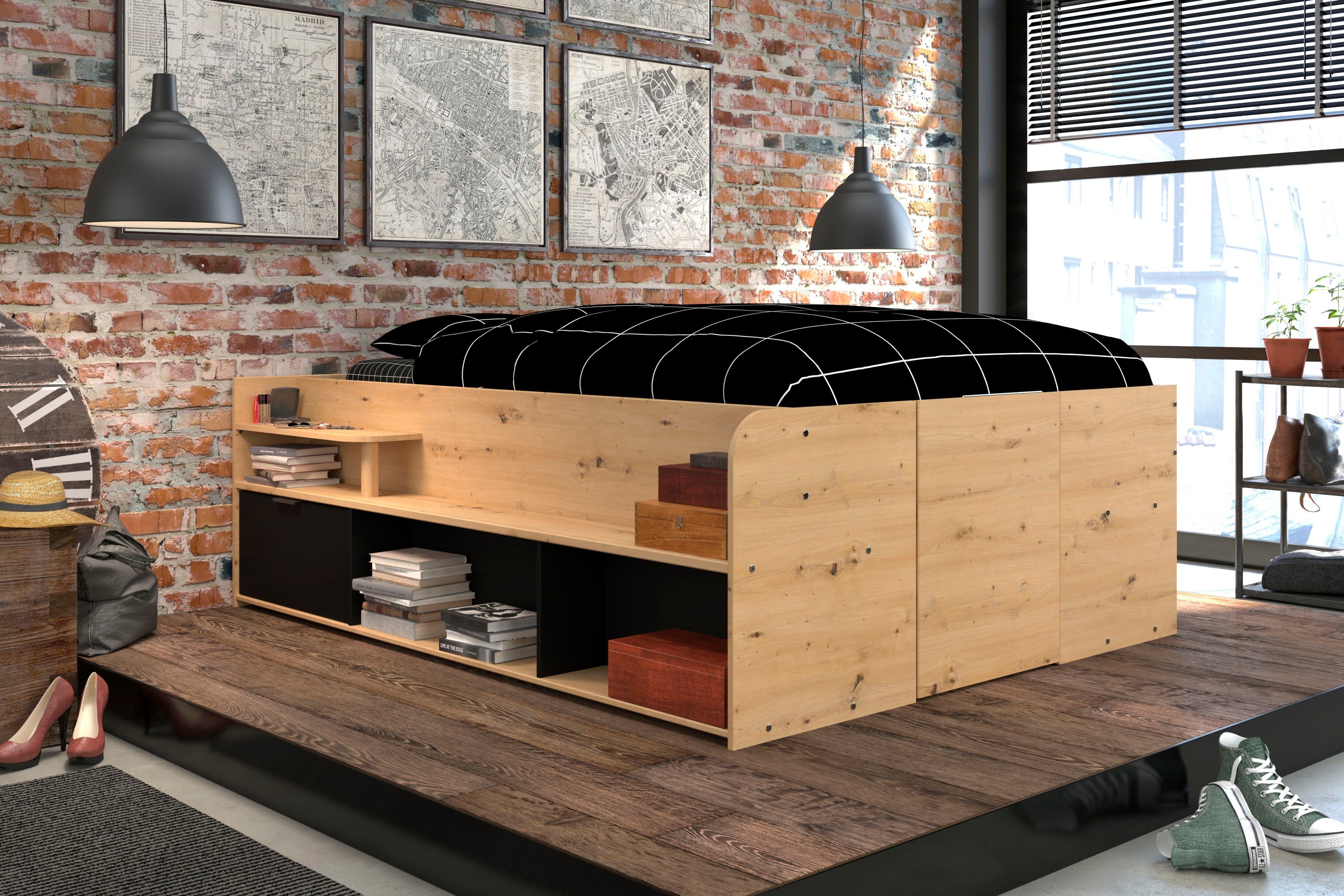 Parisot Ledikant met bergruimte Reis, maximale opbergruimte, zoals een inloopkast Opbergruimtes, hydraulische bedbox met planken, lade, deur