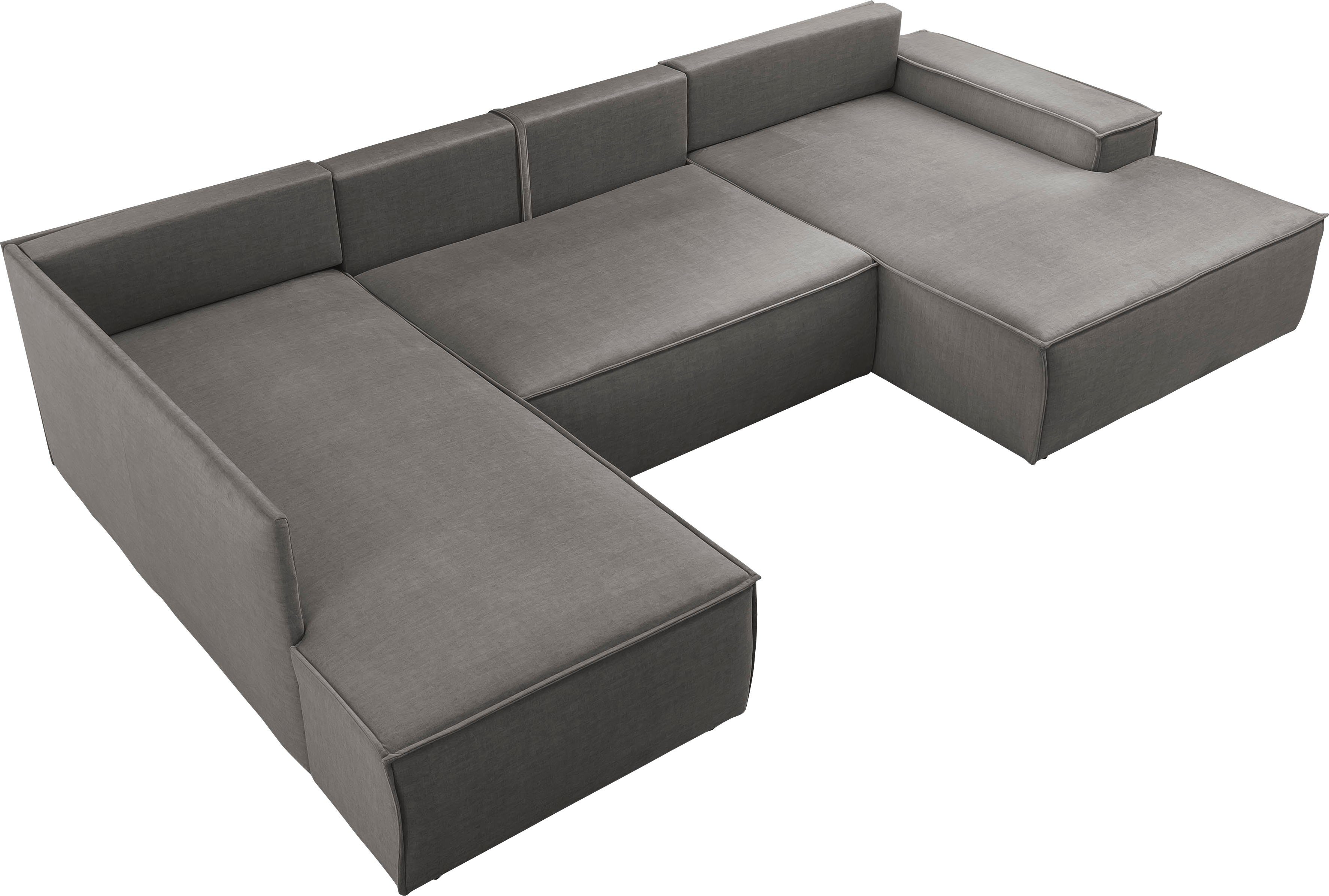 Home affaire Zithoek SHERWOOD 329 cm, U-vorm, slaapbank, Slaapfunctie met bedkist (194x139 cm), cord, vintage, fluweel