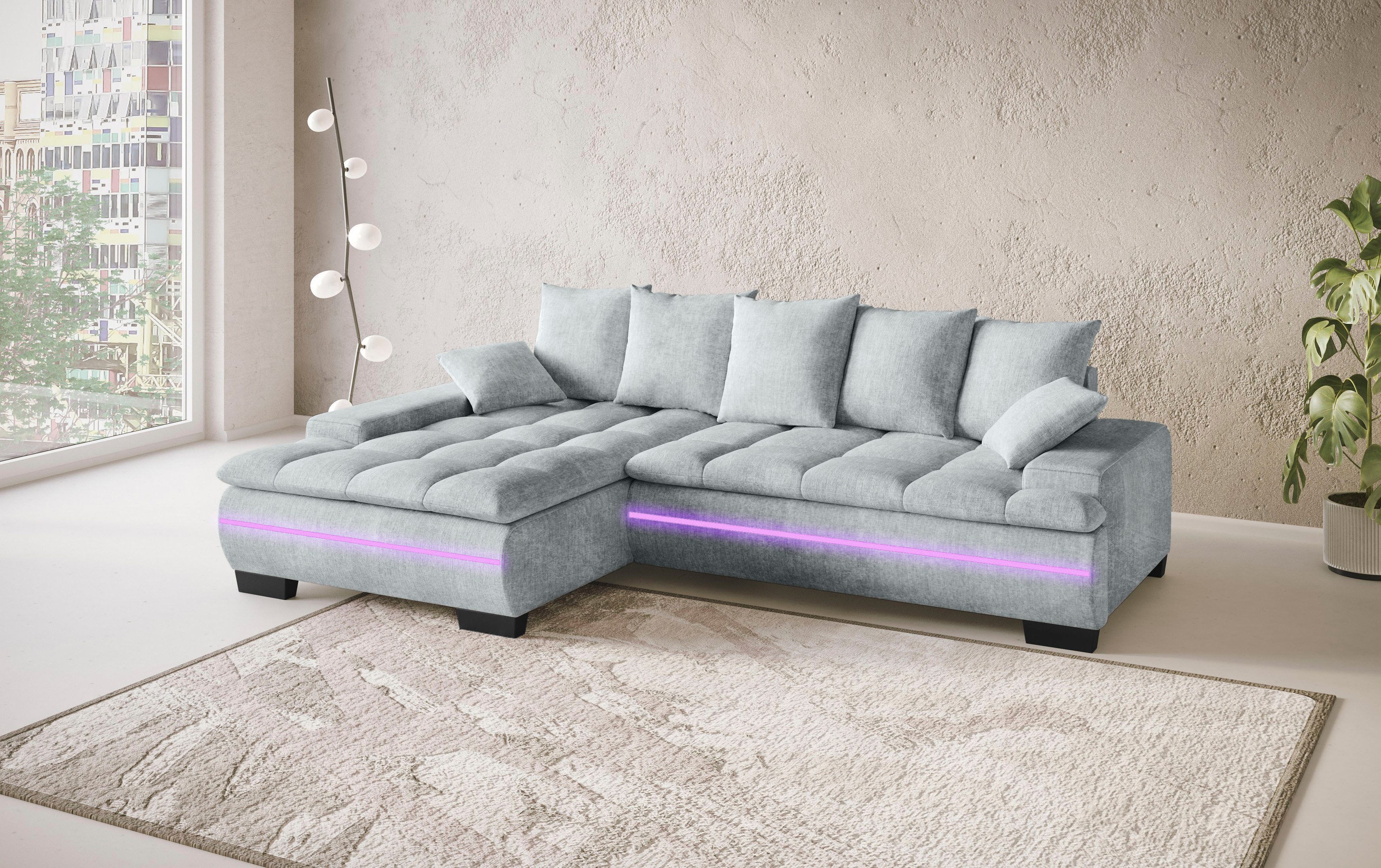 Mr. Couch Hoekbank Haiti II, L-vorm RGB-LED verlichting, koudschuim, optioneel met bed, bedlade