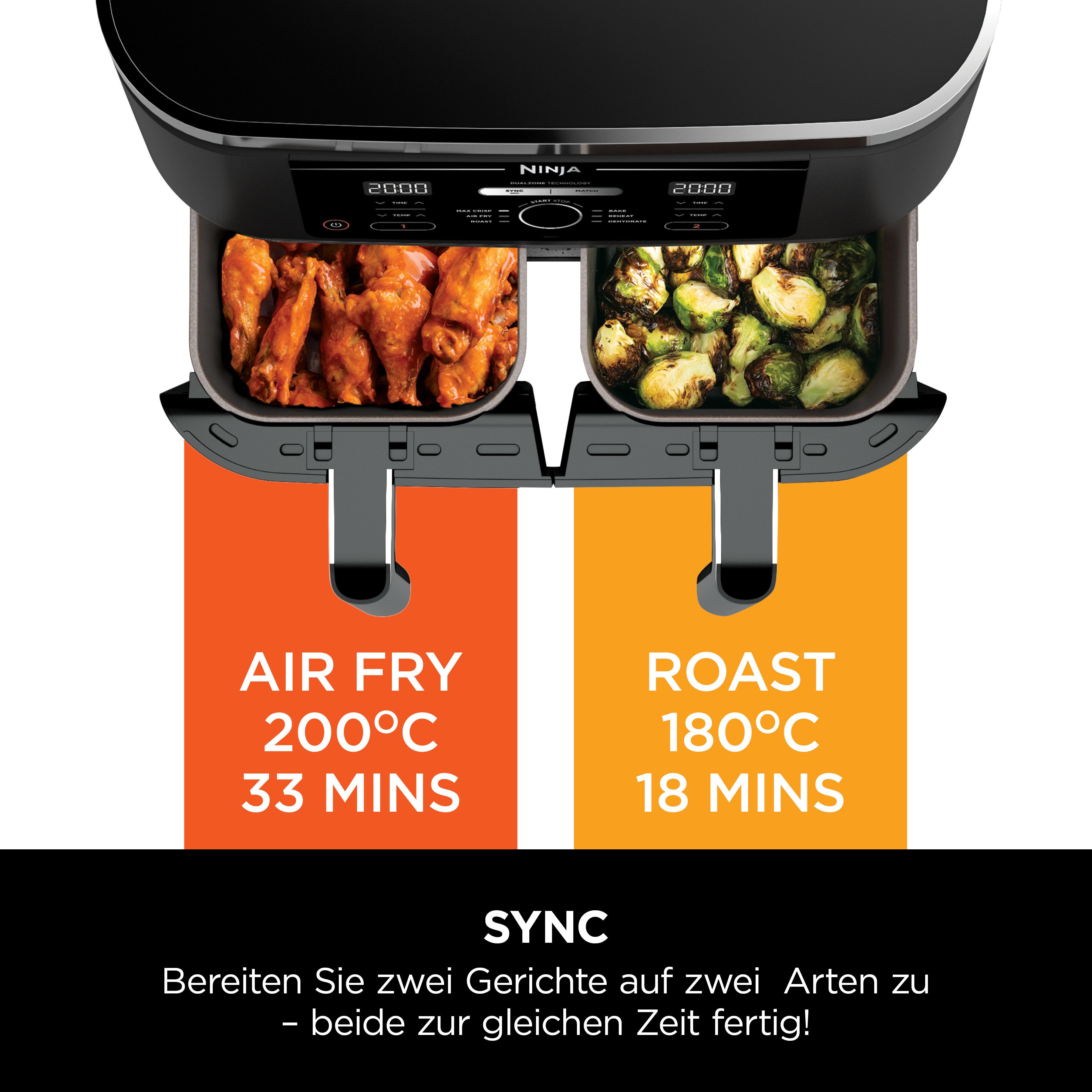 NINJA Airfryer Foodi AF400EU Dual Zone Airfryer Capaciteit elk 1,4 kg, incl. 2 Crisper roosterinzetstukken