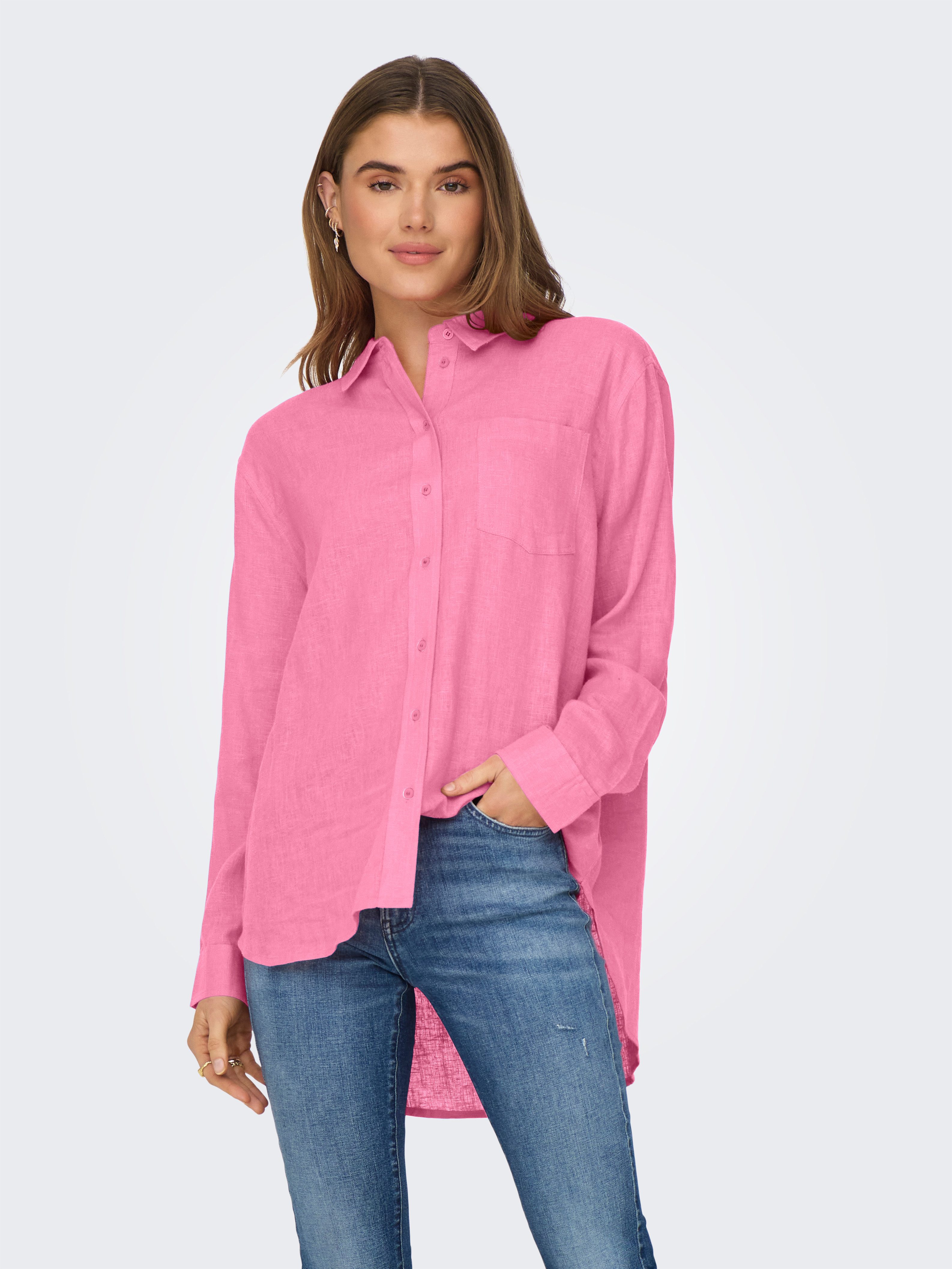 Only Lange blouse ONLTOKYO L/S LINEN BLEND SHIRT dames lange blouses maat L (40) roze
