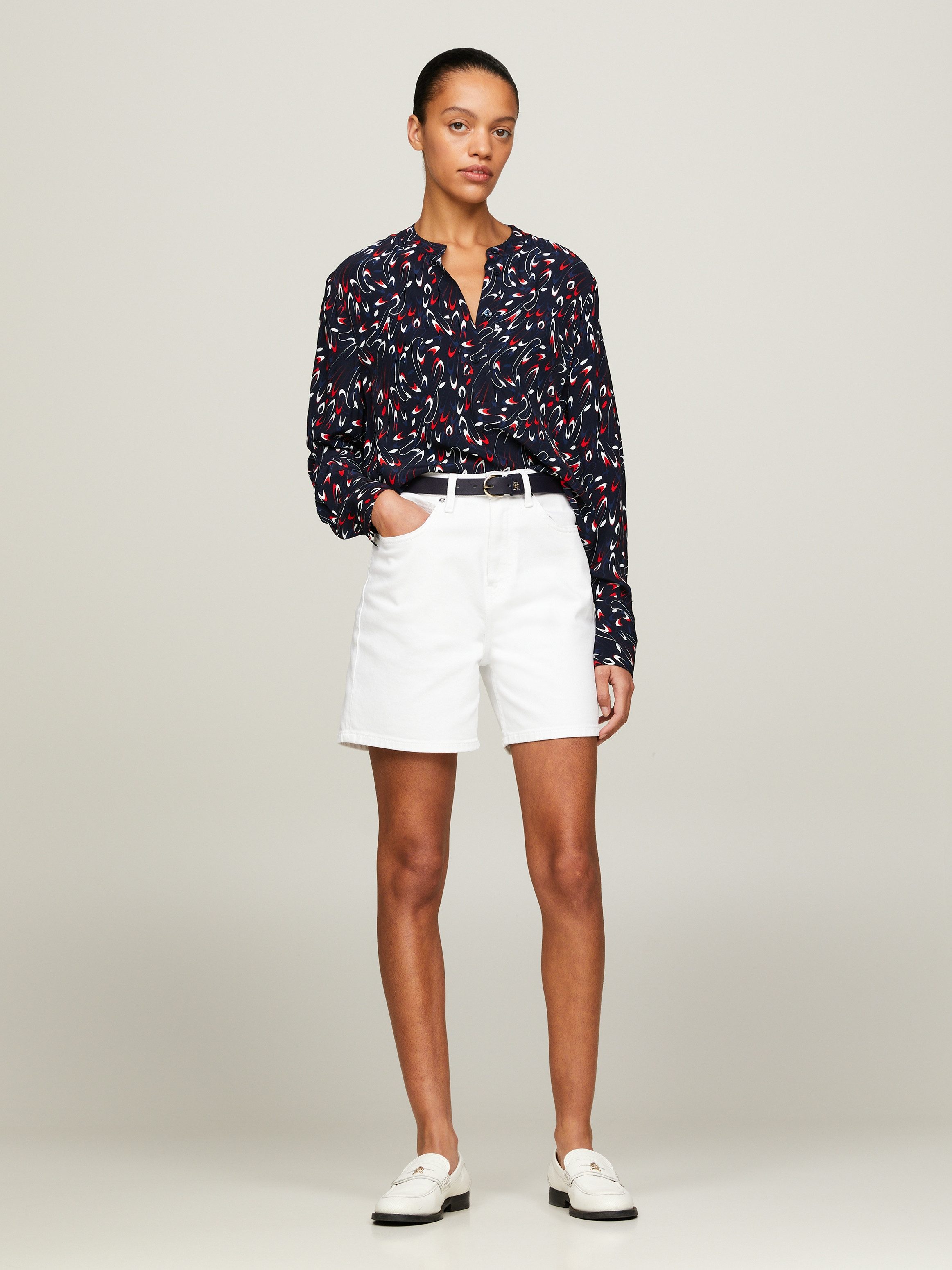 Tommy Hilfiger Blouse met lange mouwen SMALL RIBBON COLLARLESS REG LS