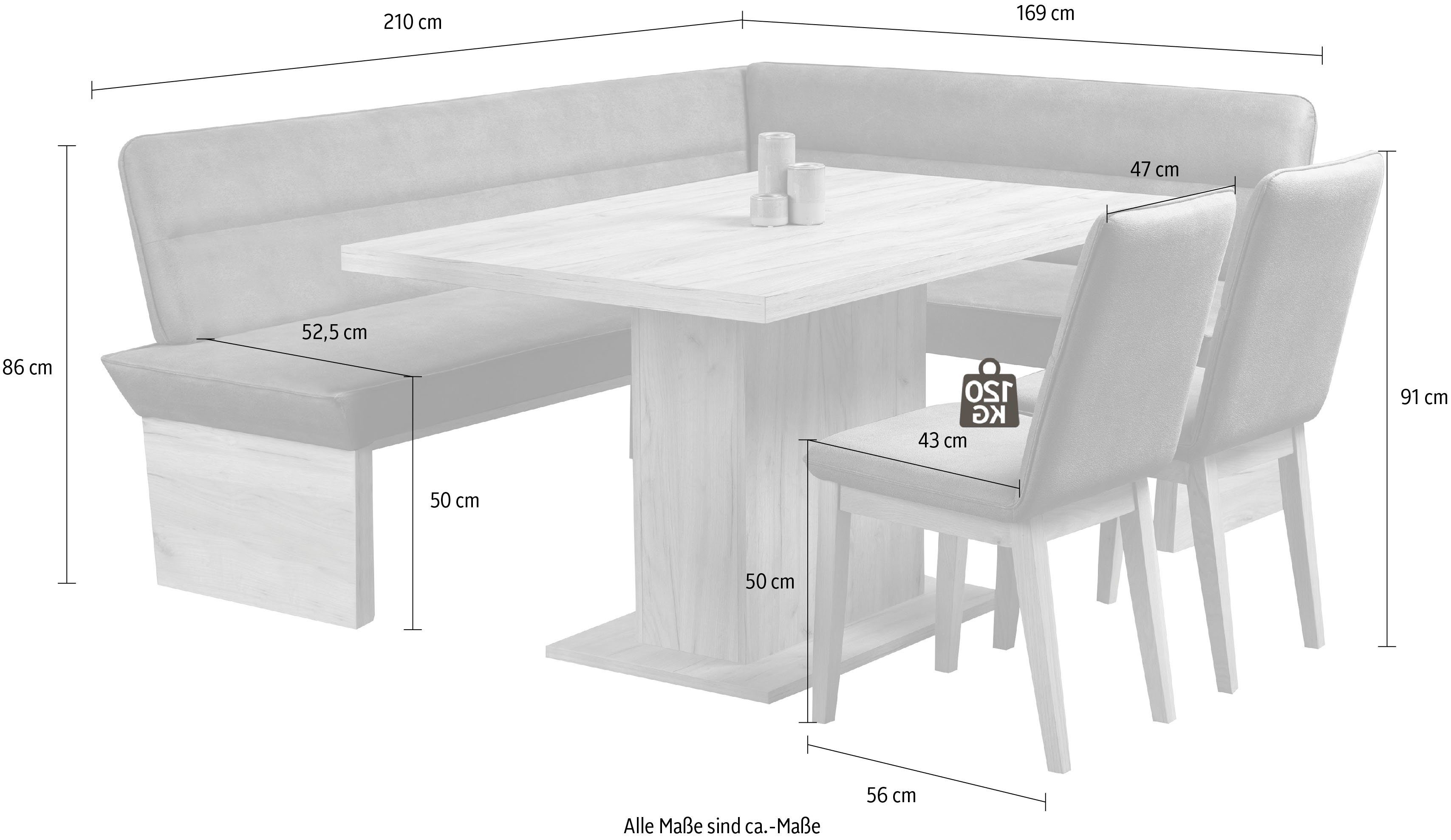 Home affaire Eethoek Beluna + Cross Eetkamer zitgroep stoelen tafel en bank comfortabel gepolsterd (set, 4-delig)