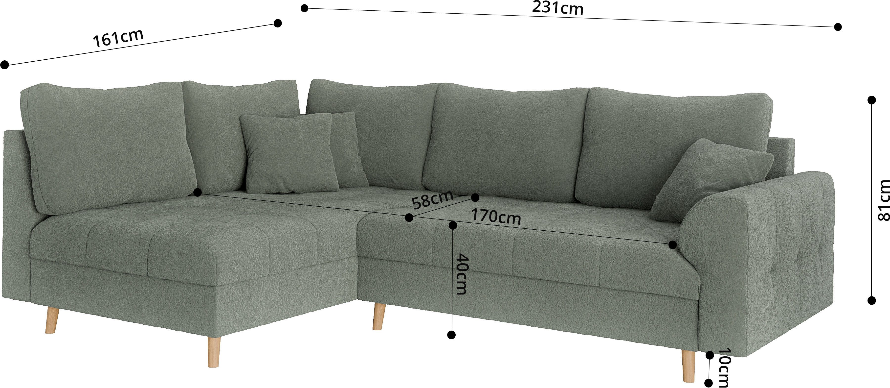 Home affaire Hoekbank CHARRE L-vorm met ottomane, afmetingen B/D/H: 231/161/81 cm fijne stiksels, losse rug- en sierkussens, ook in cord en bouclé