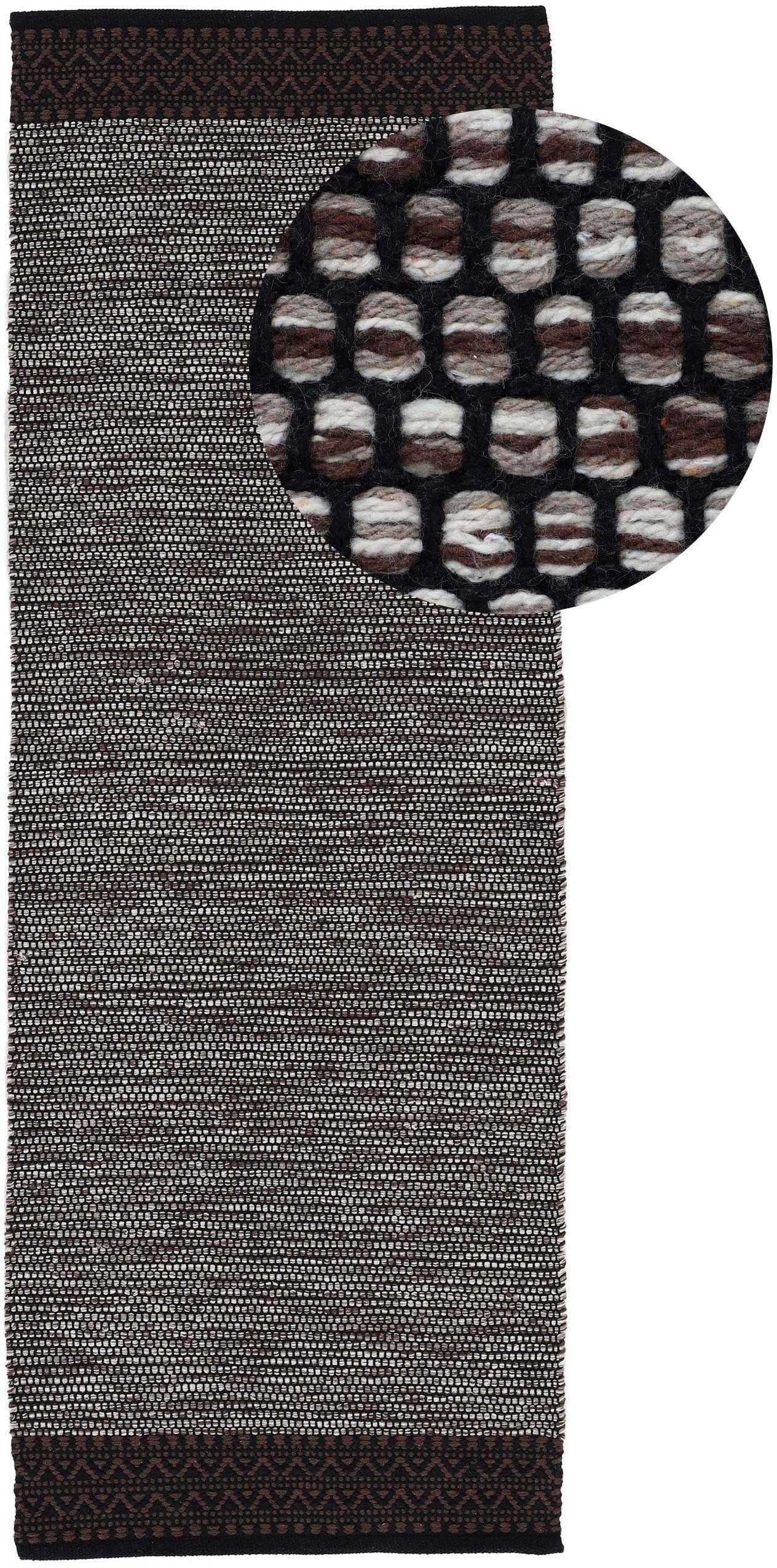 carpetfine Loper Kelim Mia Katoenen tweezijdig te gebruiken kleed lopers maat 80 cm x 500 cm x 6 mm bruin
