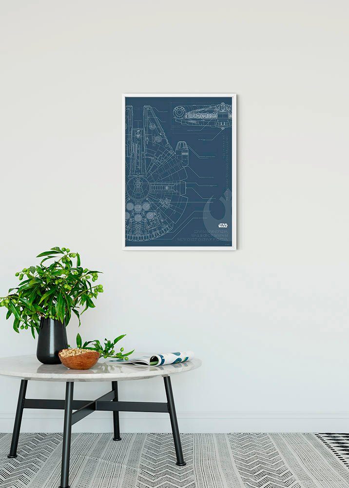 Komar Wanddecoratie Star Wars Blueprint Falcon Wanddecoratie voor de kinderkamer - zonder lijst (1 stuk)