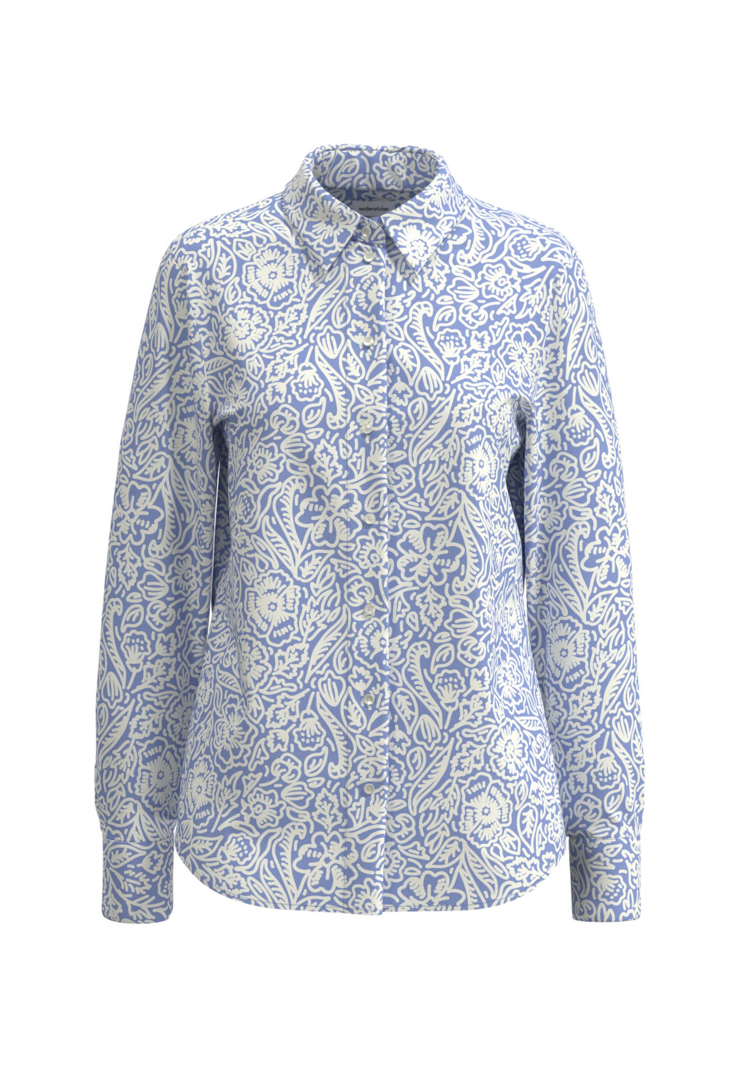 seidensticker Overhemdblouse Zwarte roos Lange mouwen kraag in bloemmotief dames lange blouses maat M (38) blauw