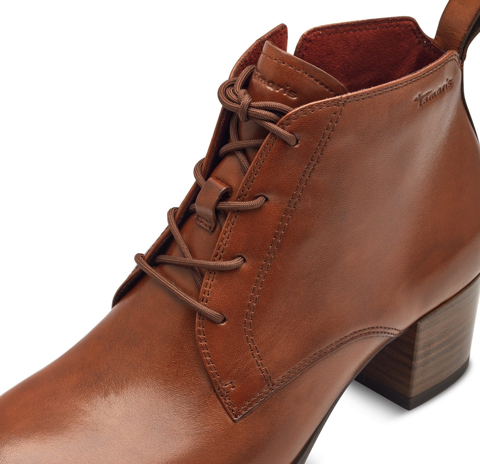 Tamaris Enkellaarsjes blokhak, veterschoen, business schoen met logo-embossing