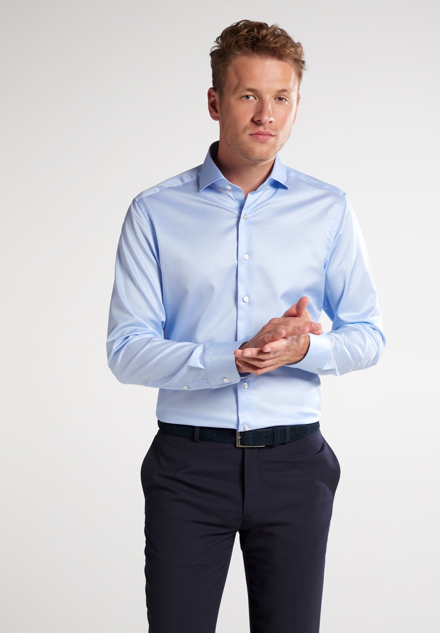 Eterna Overhemd met lange mouwen Slim fit NON IRON (strijkvrij) heren overhemden maat 42 blauw