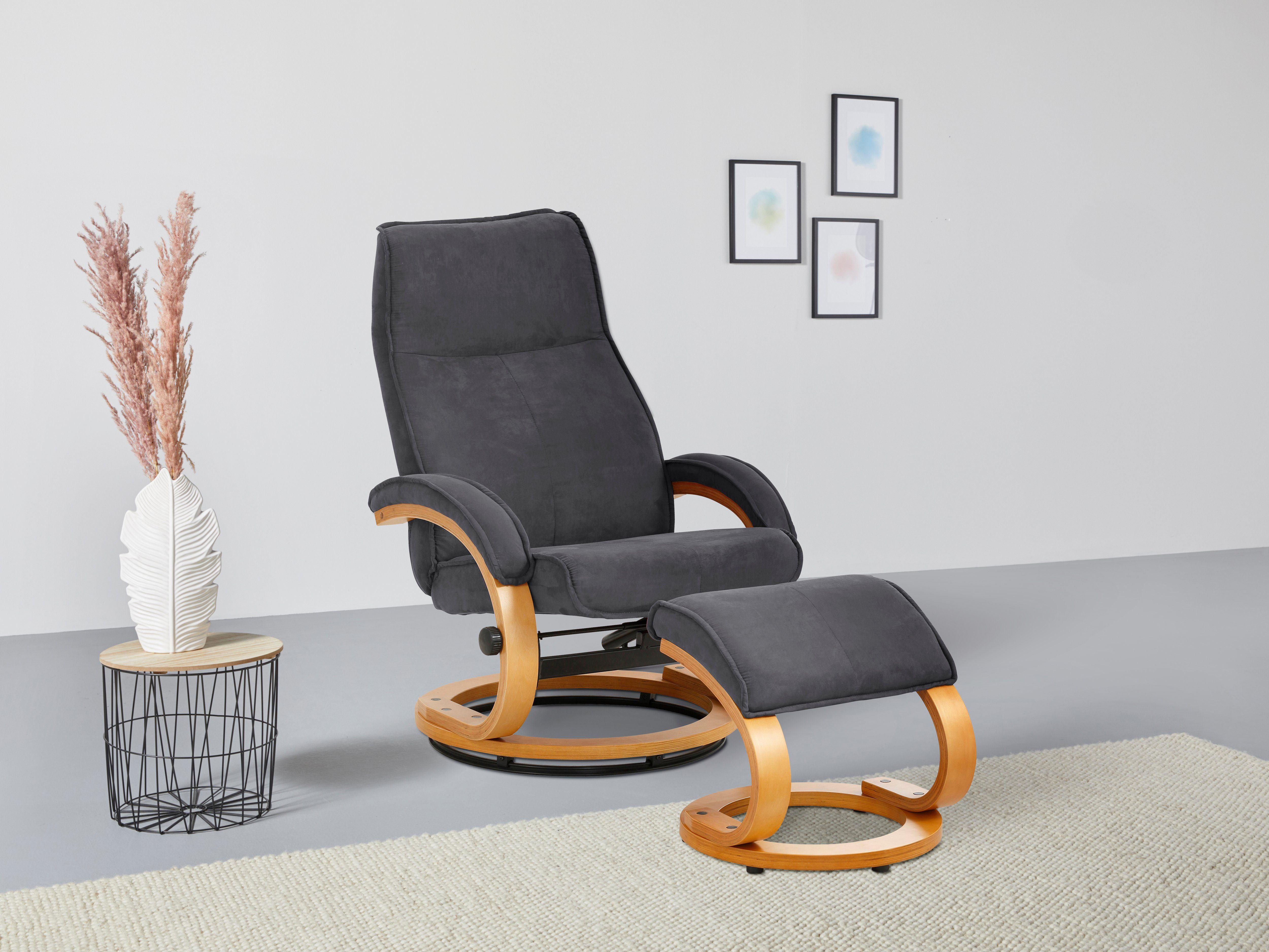 Home affaire Relaxfauteuil Paris TV-fauteuil, fauteuil met poef, woonkamer, handmatige slaapfunctie (set, 2 stuks) tv-fauteuils grijs
