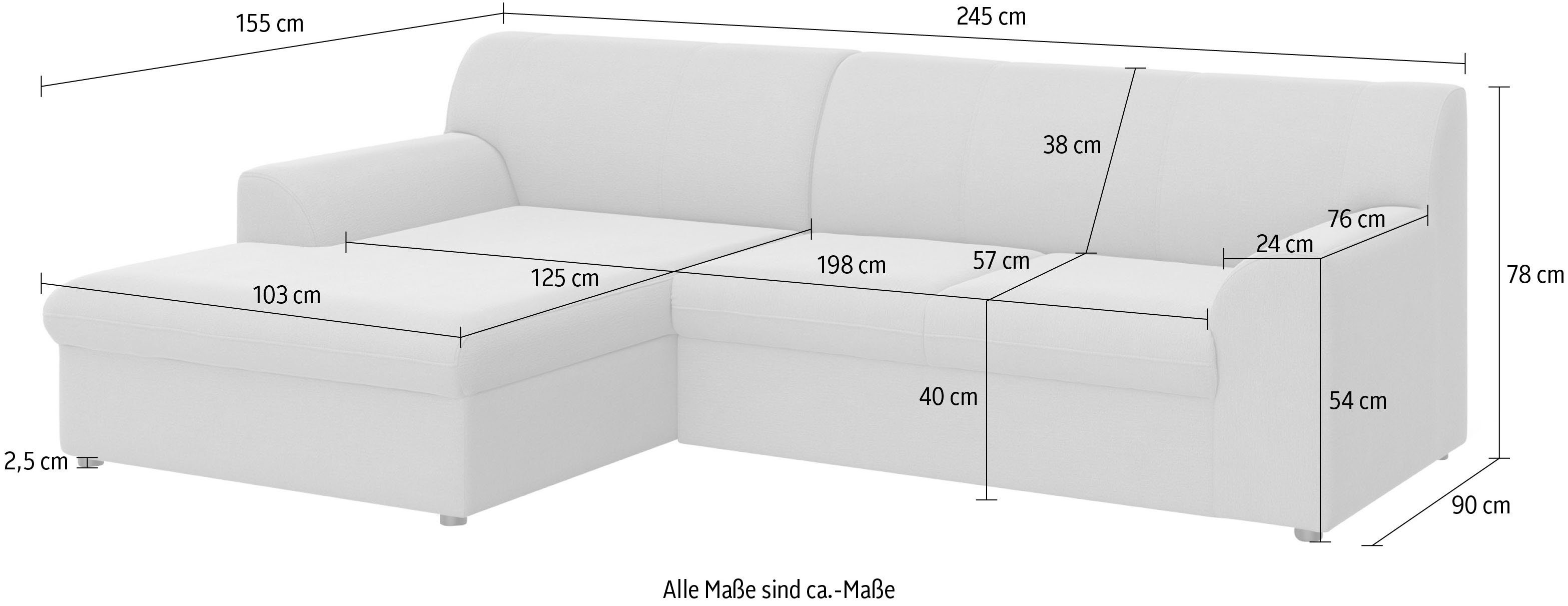 DOMO collection Hoekbank Topper, elegant en tijdloos, compacte afmetingen 245/155cm, L-vorm