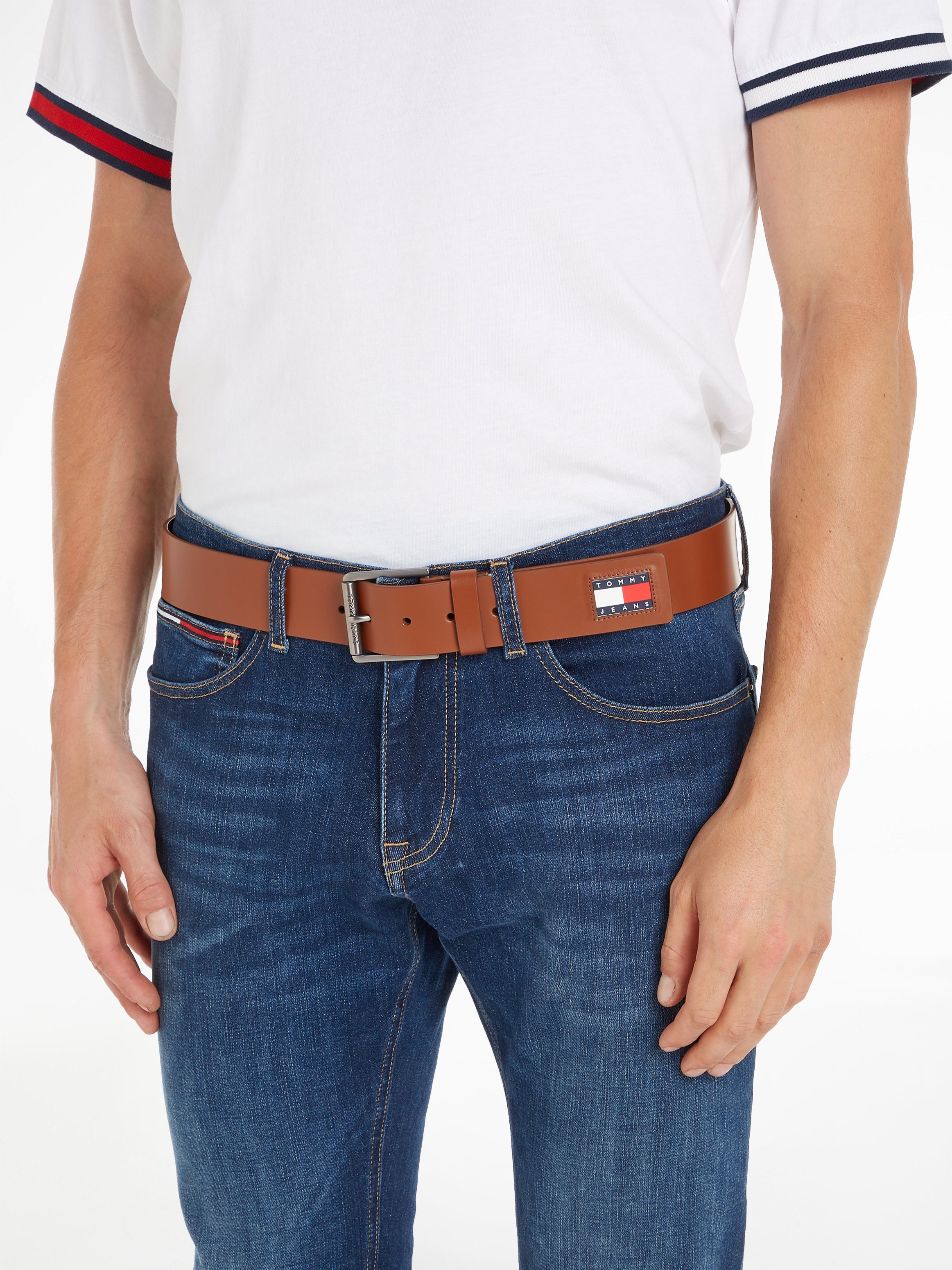 TOMMY JEANS Leren riem TJM FLAG LEATHER 4.0