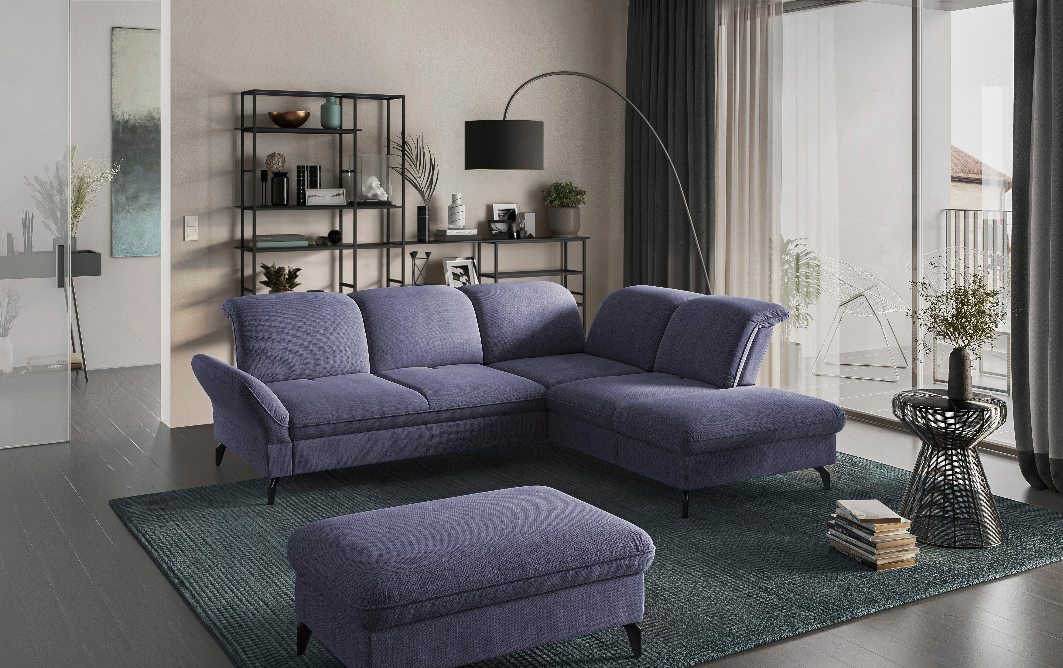 sit&more Hoekbank Leandro L-vorm Naar keuze met bed, hoofdbord en armleuningfunctie, en bergruimte