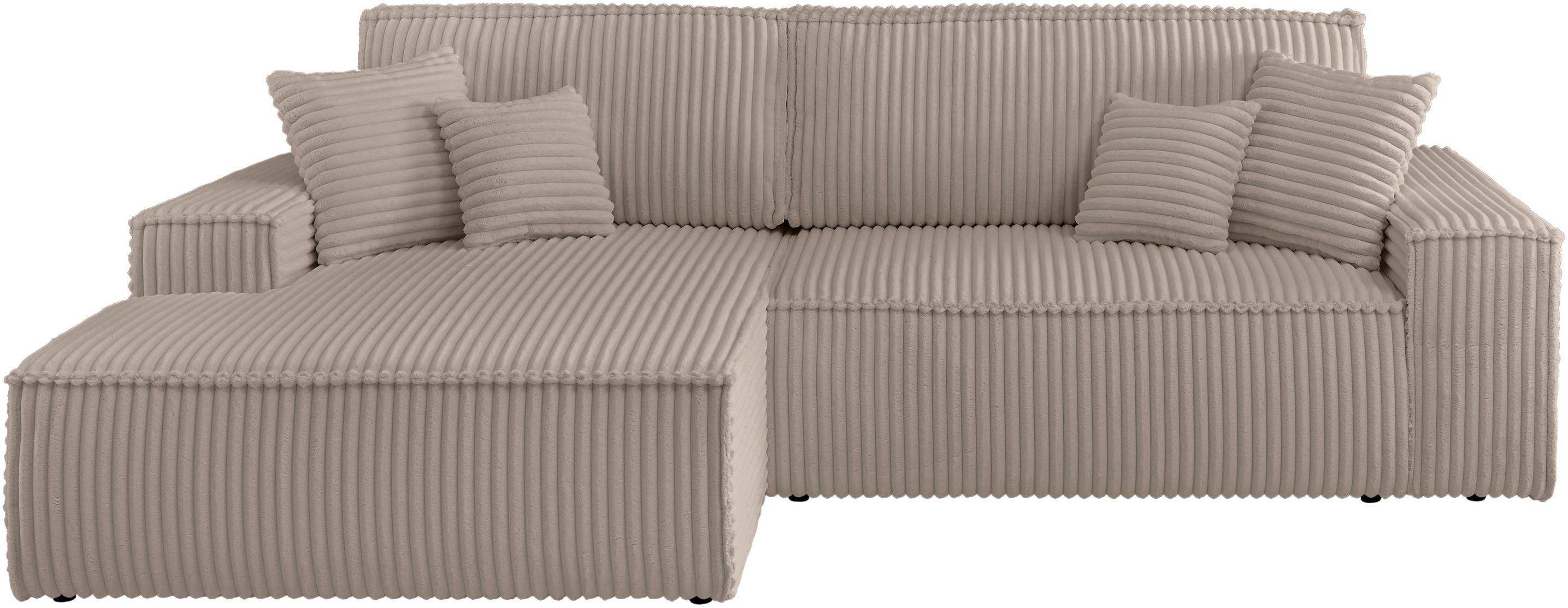 andas Hoekbank Finnley slaapbank 267 cm in Bouclé, fijne structuur en cord, L-vorm