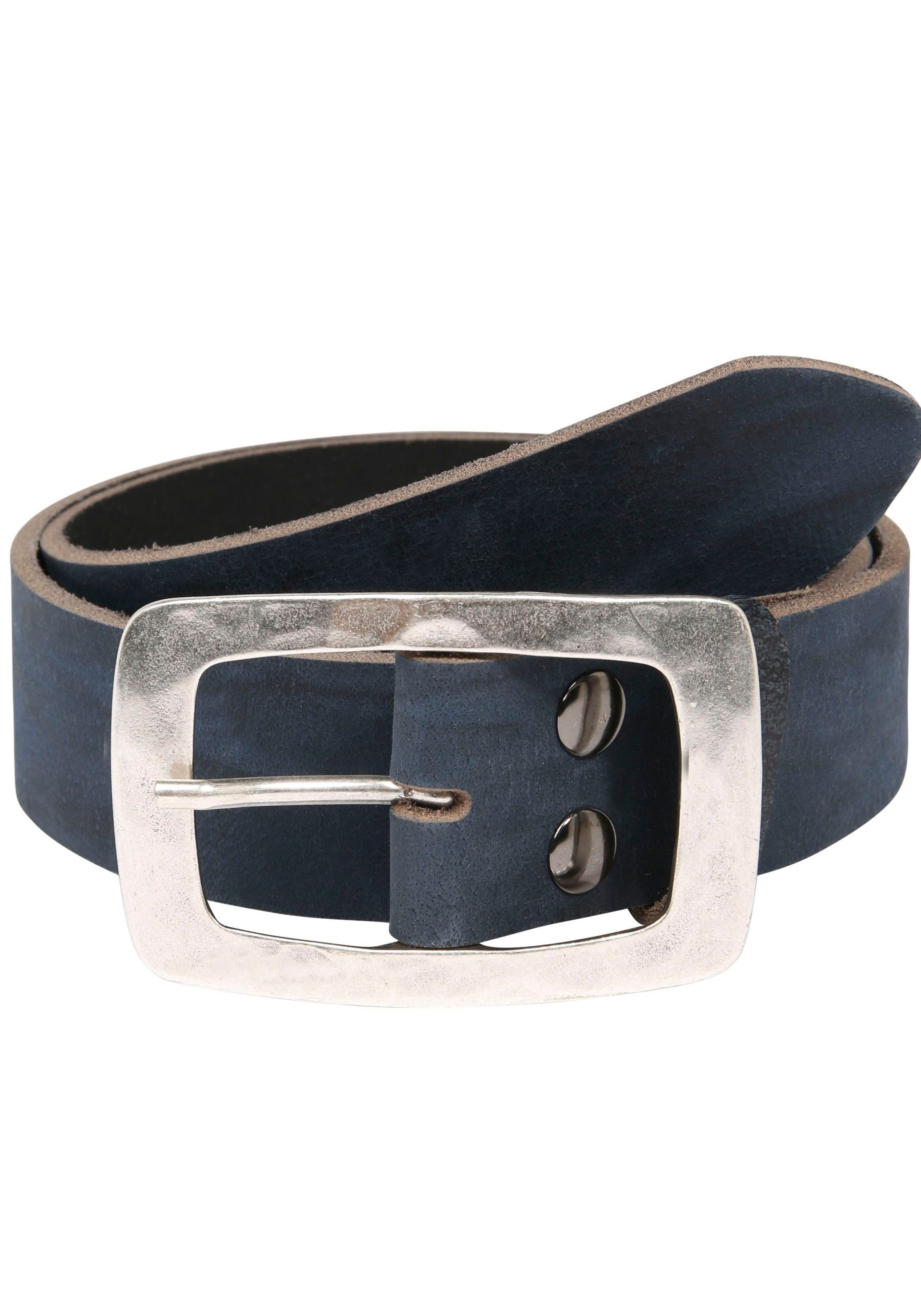 RETTUNGSRING by showroom 019° Leren riem met vierkante sluiting in vintage-look unisex riemen maat 80 blauw