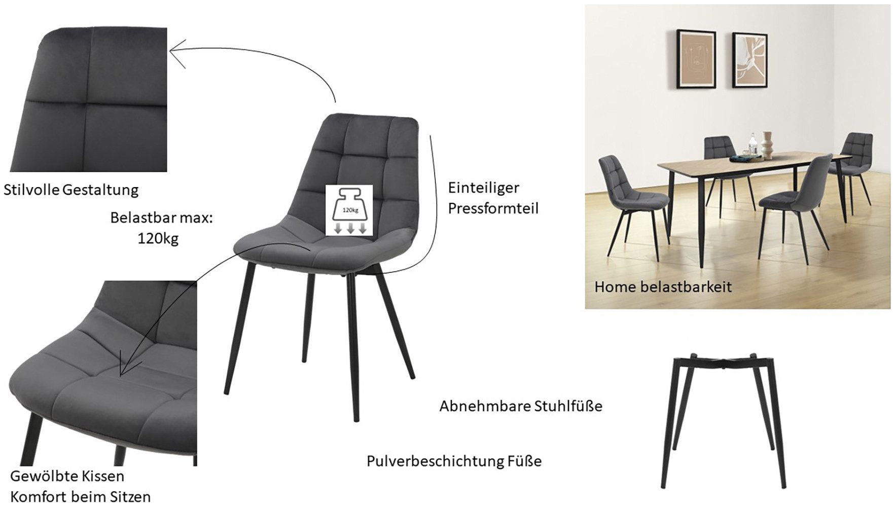 INOSIGN Eetkamerstoel Arhus, TOPSELLER! Keukenstoel met zachte fluwelen bekleding, onderhoudsvriendelijk materiaal (set)