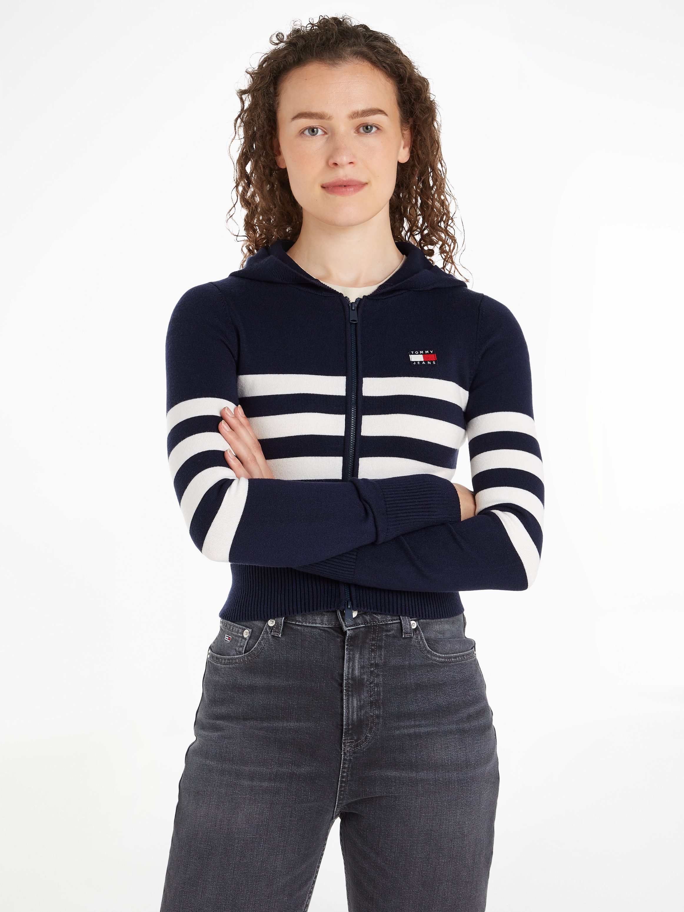 Tommy Jeans Donkerblauwe Gestreepte Rits Trui Blue Dames