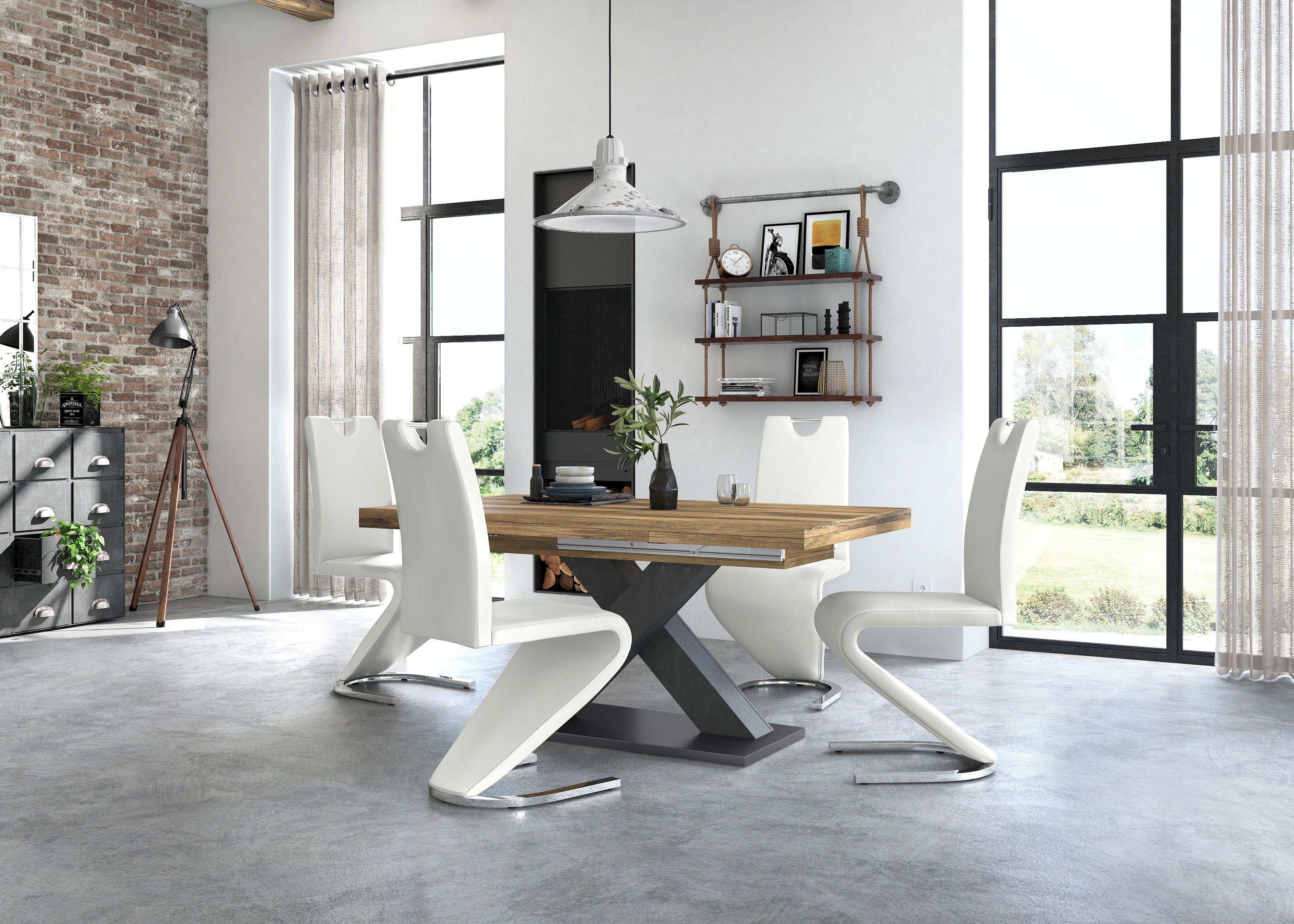 Mäusbacher Eettafel Comfort tafel TOPSELLER! Mäusbacher eettafel met X-frame en voetplaat. Breedte 160-260
