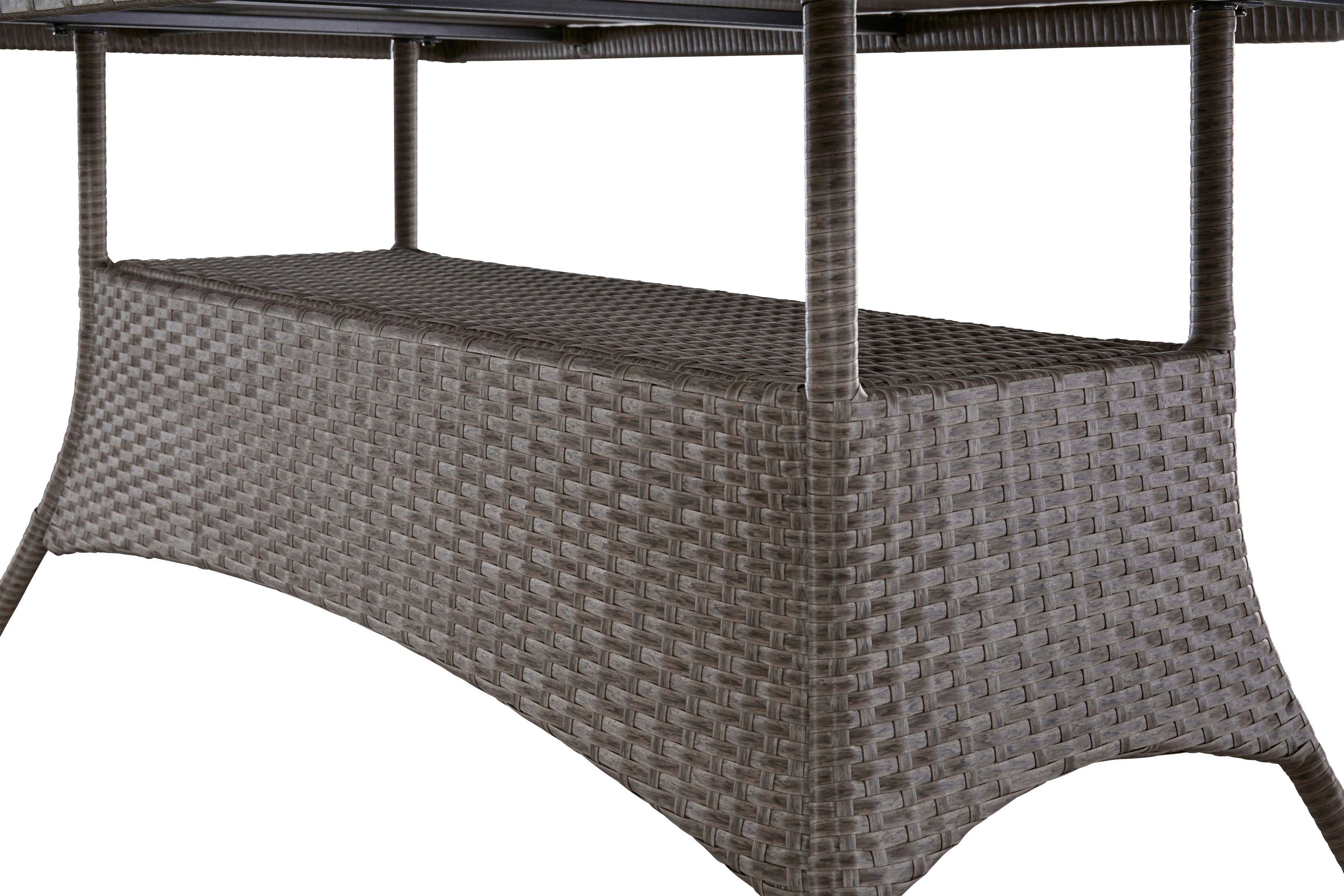 KONIFERA Tuin-eethoek Milaan Tafelblad van veiligheidsglas, opbergruimte onder de tafel (set, 19-delig)