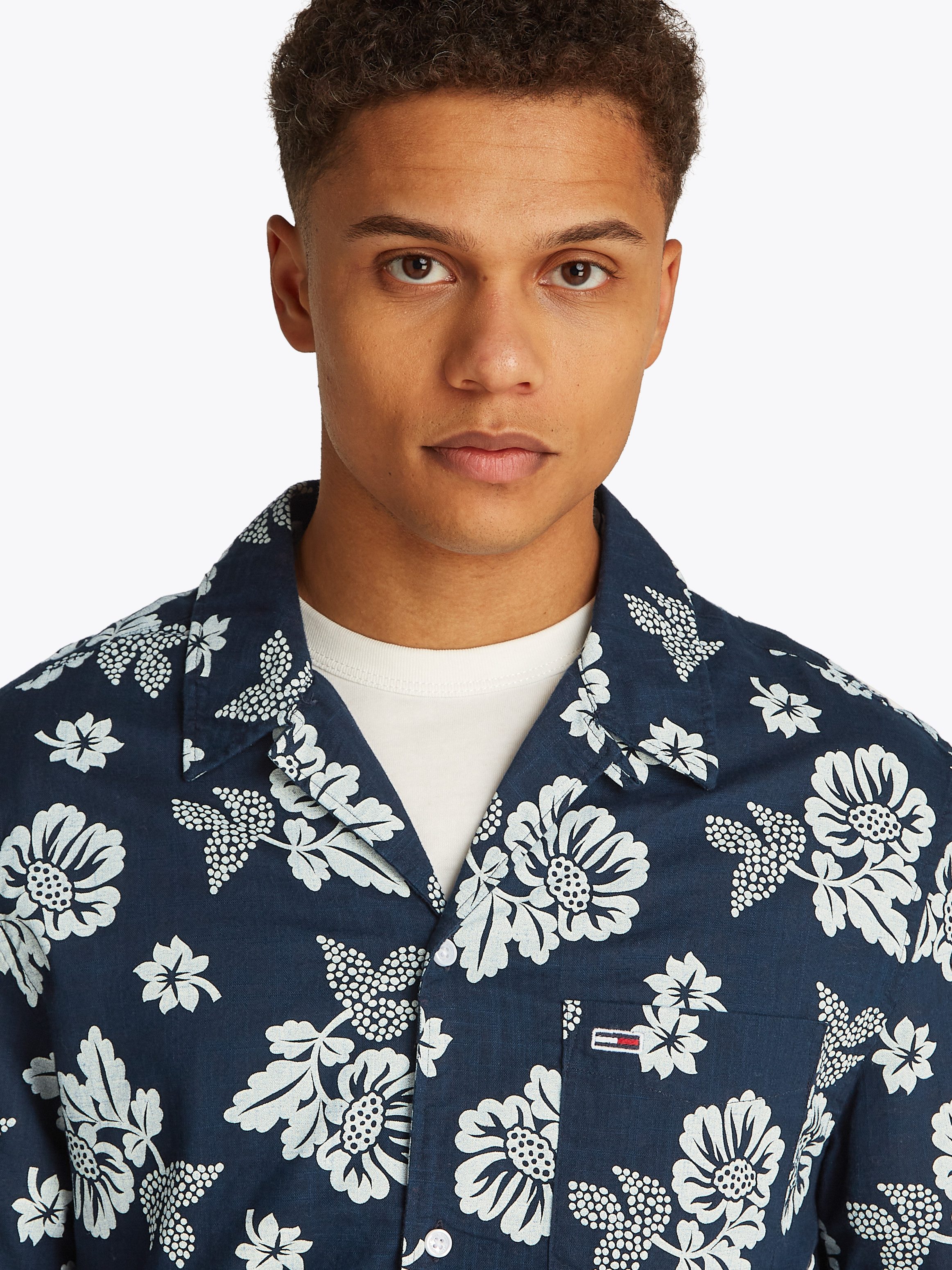 TOMMY JEANS Overhemd met korte mouwen TJM REG SLUB AOP SS SHIRT EXT