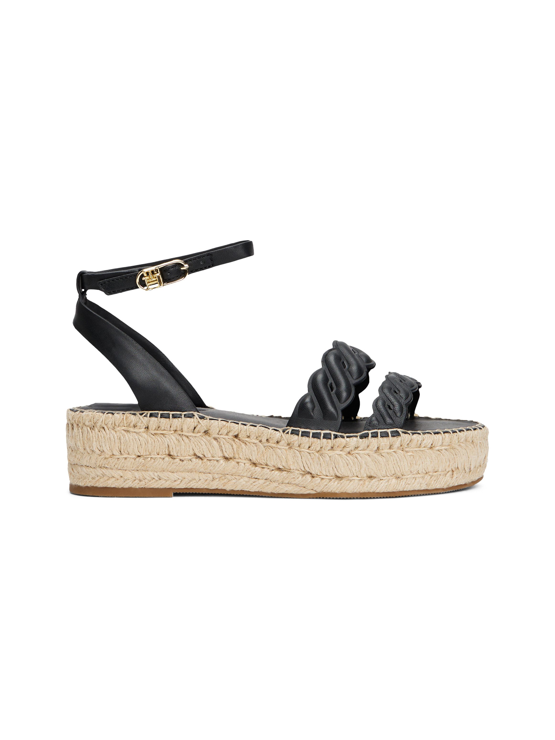 Tommy Hilfiger Sleehaksandaaltjes LEATHER ROPE REAL ESPAD SANDAL , plateau, zomerschoen, bandjessandaal met verstelbare gesp