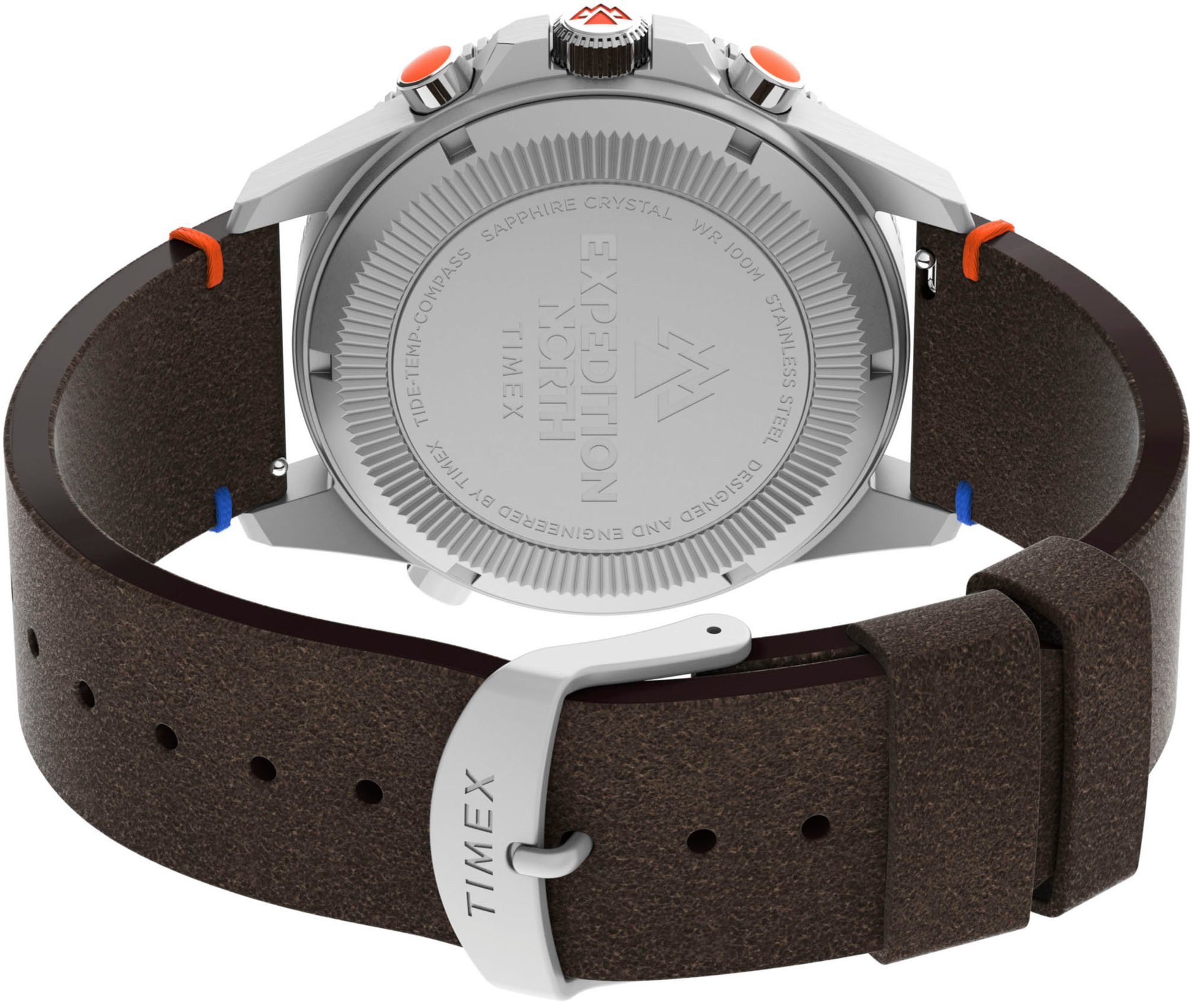 Timex Kwartshorloge TIDE/TEMP/COMPASS Armbandhorloge, herenhorloge, datum, fluorescerende wijzers, saffierglas, leren armband
