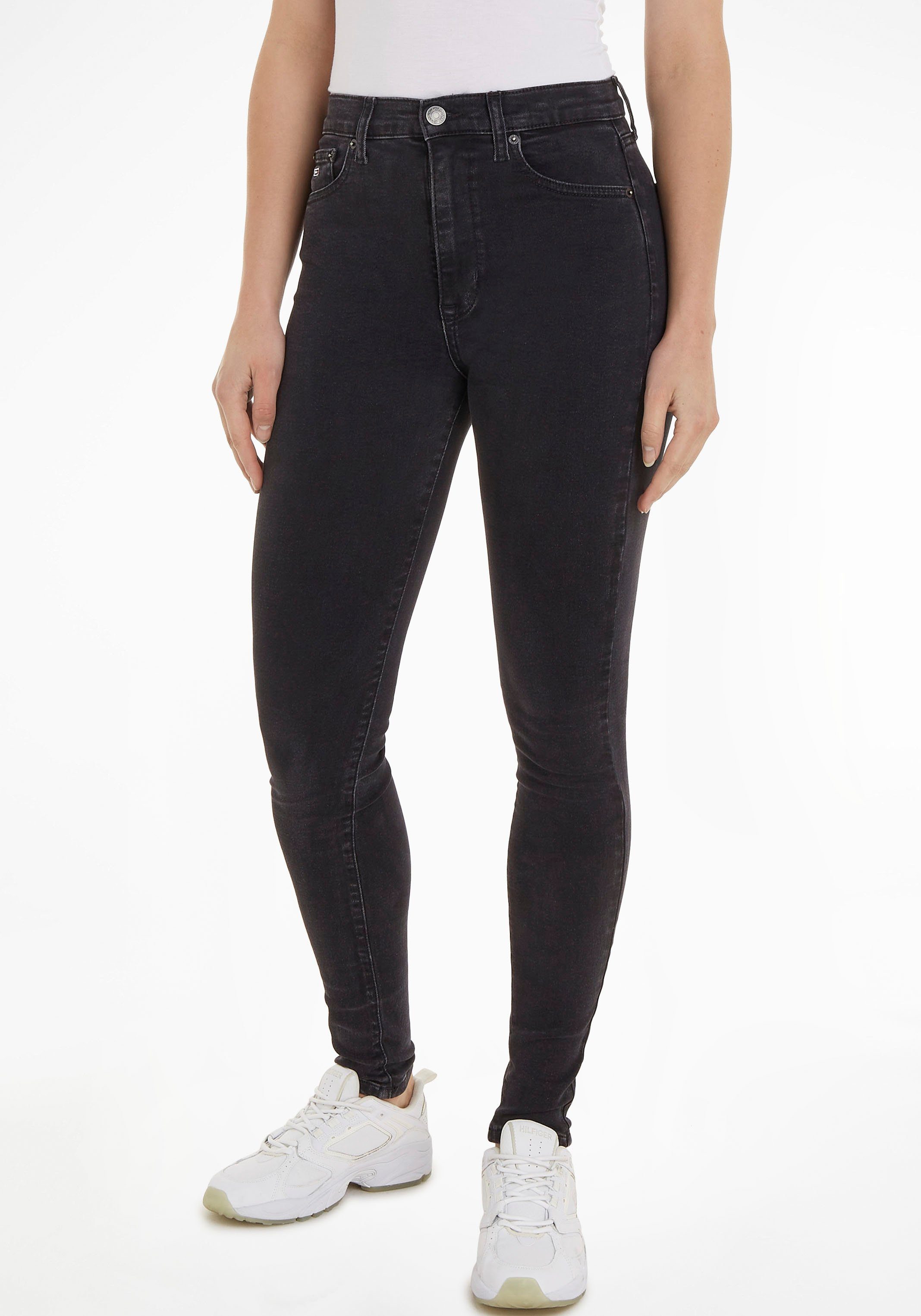 TOMMY JEANS Skinny fit Jeans SYLVIA HR SSKN CG4 met logo badge en label vlaggen dames skinny jeans maat 27 zwart