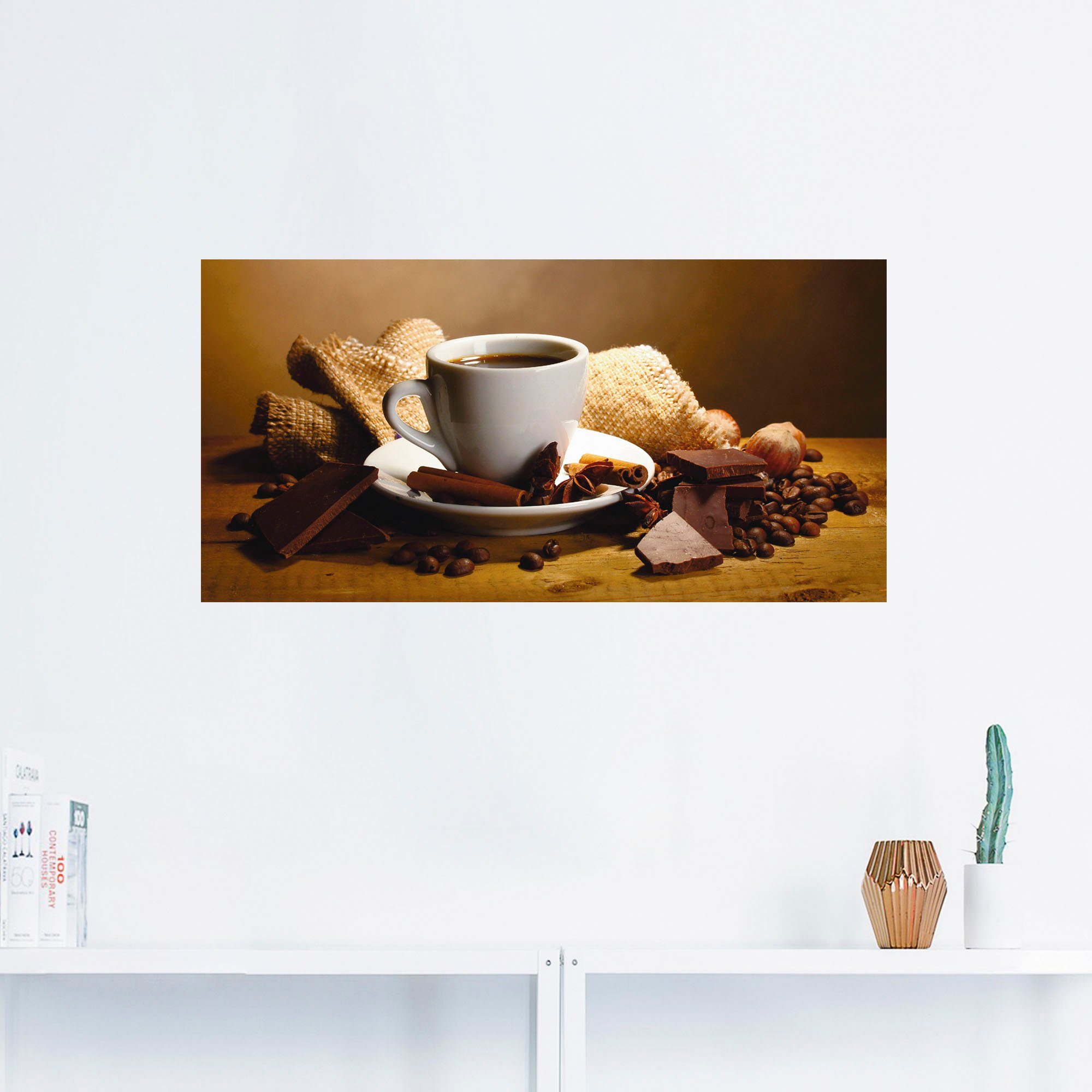 Artland Artprint Koffiekopje pijpje kaneel noten chocolade als artprint op linnen, poster, muursticker in verschillende maten