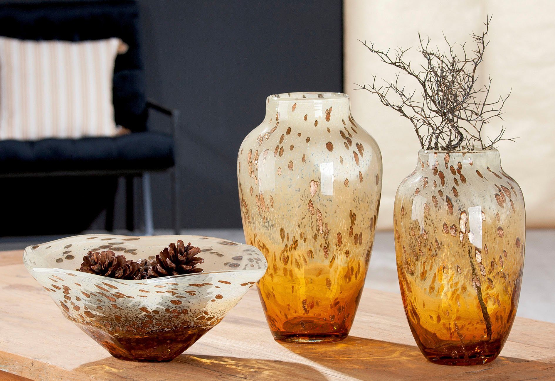 Casablanca by Gilde Tafelvaas Ambrosio, decoratieve vaas van glas, met stippen en goudkleurige glitter, hoogte ca. 29 cm (1 stuk)