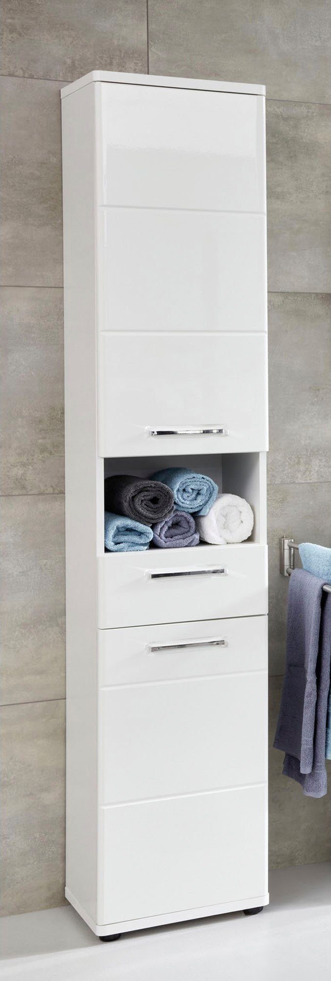 welltime Hoge kast Mora Witte badkamerkast met lade en 2 deuren - (B/D/H) 37/34/189 cm