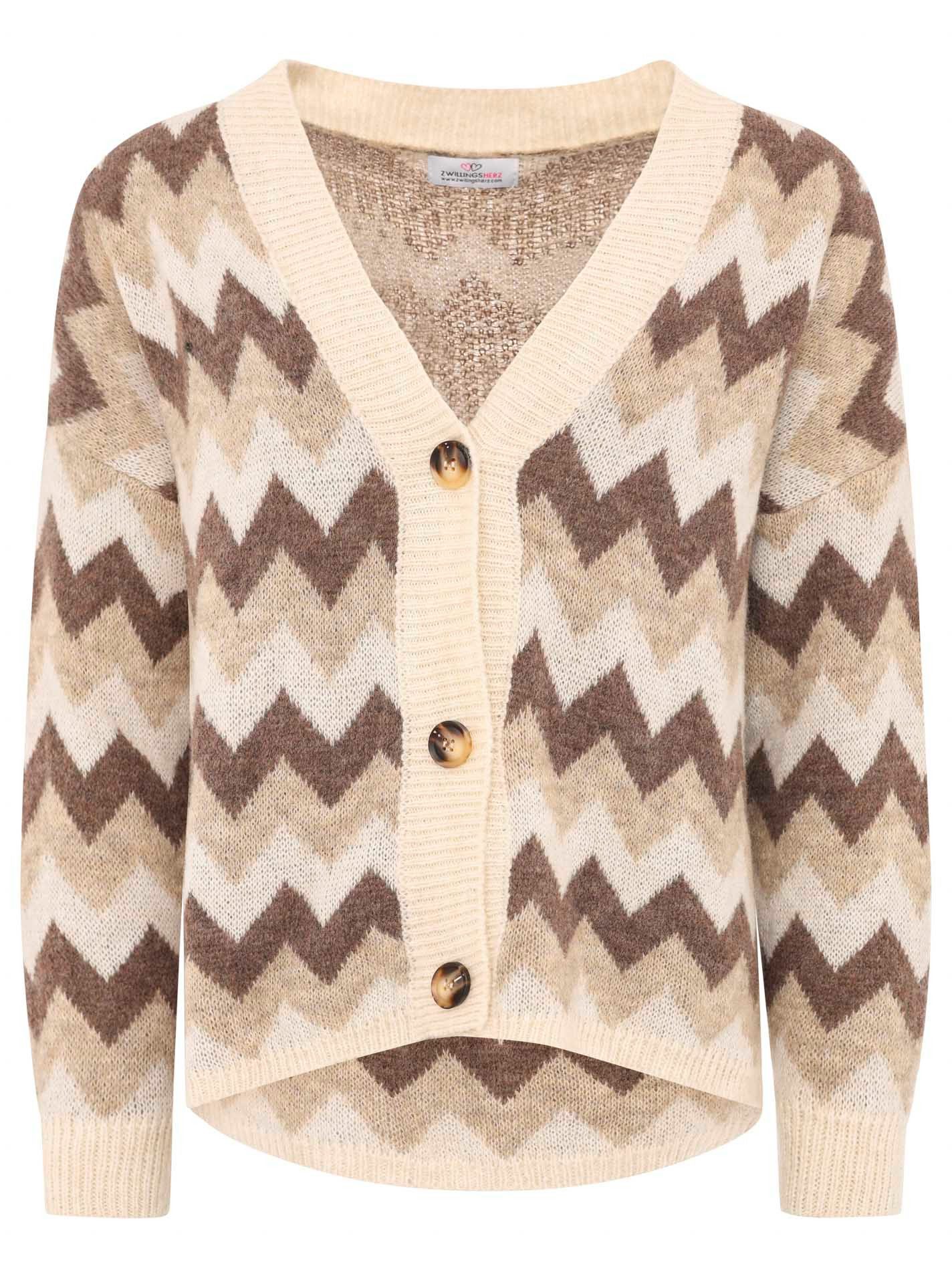 Zwillingsherz Vest Buntes ZickZack met ruimvallende snit