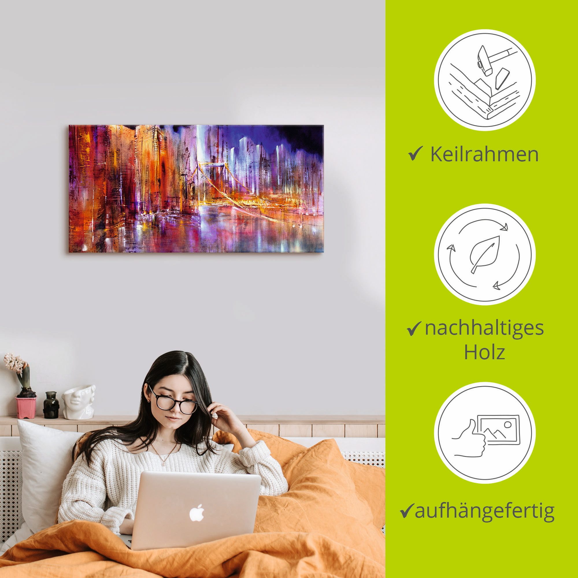 Artland Artprint op linnen Stadsbeeld II gespannen op een spieraam