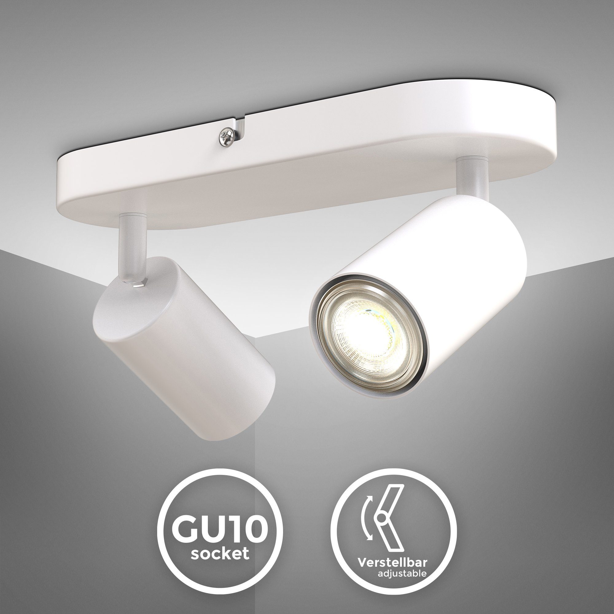 B.K.Licht Plafondspotje 2-vlamige spotlamp, kantelbaar, draaibaar, zwart, zonder lichtbron