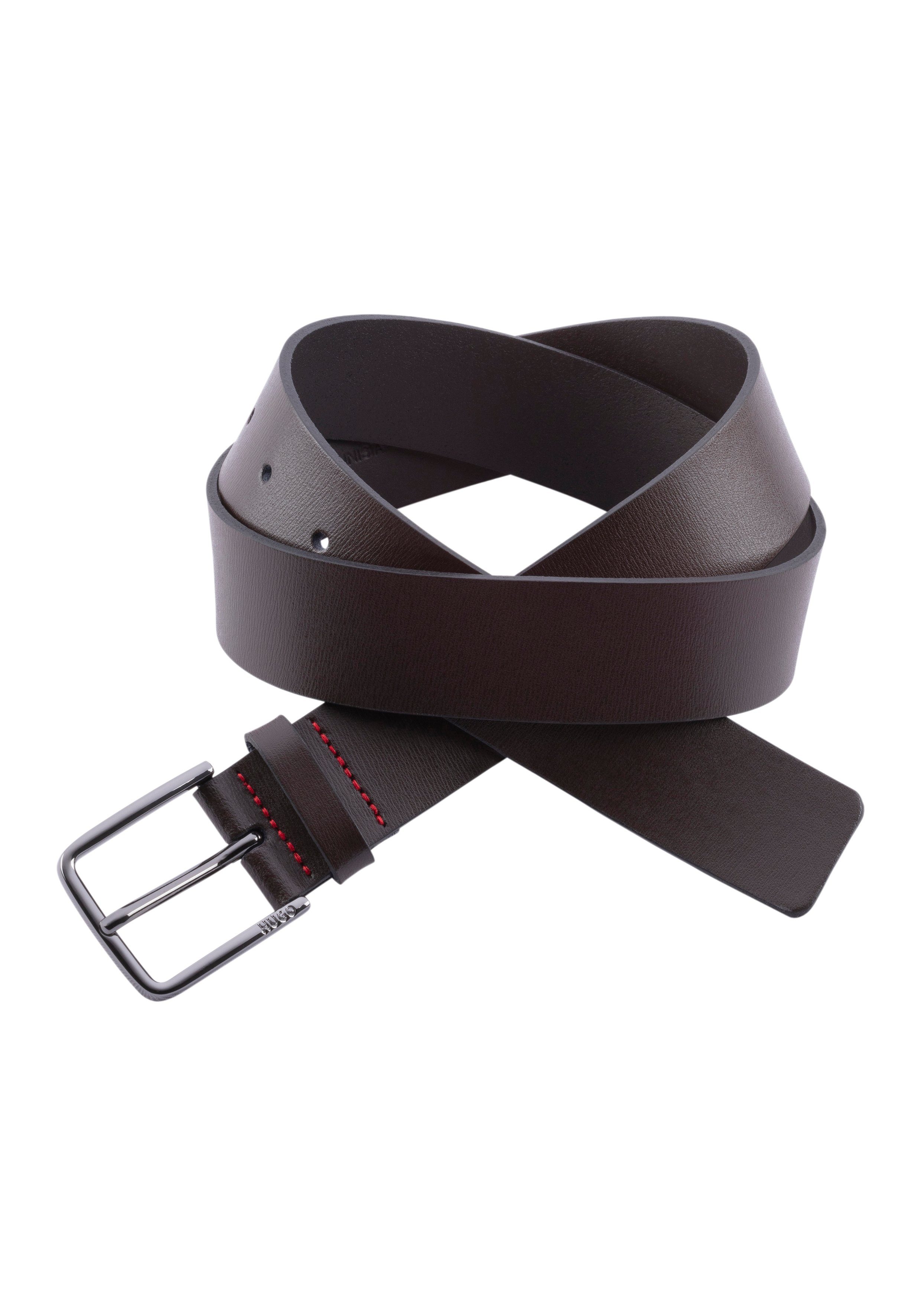 HUGO Leren riem Gerik_Sz35 met logo-reliëf en contrasterende detailnaad
