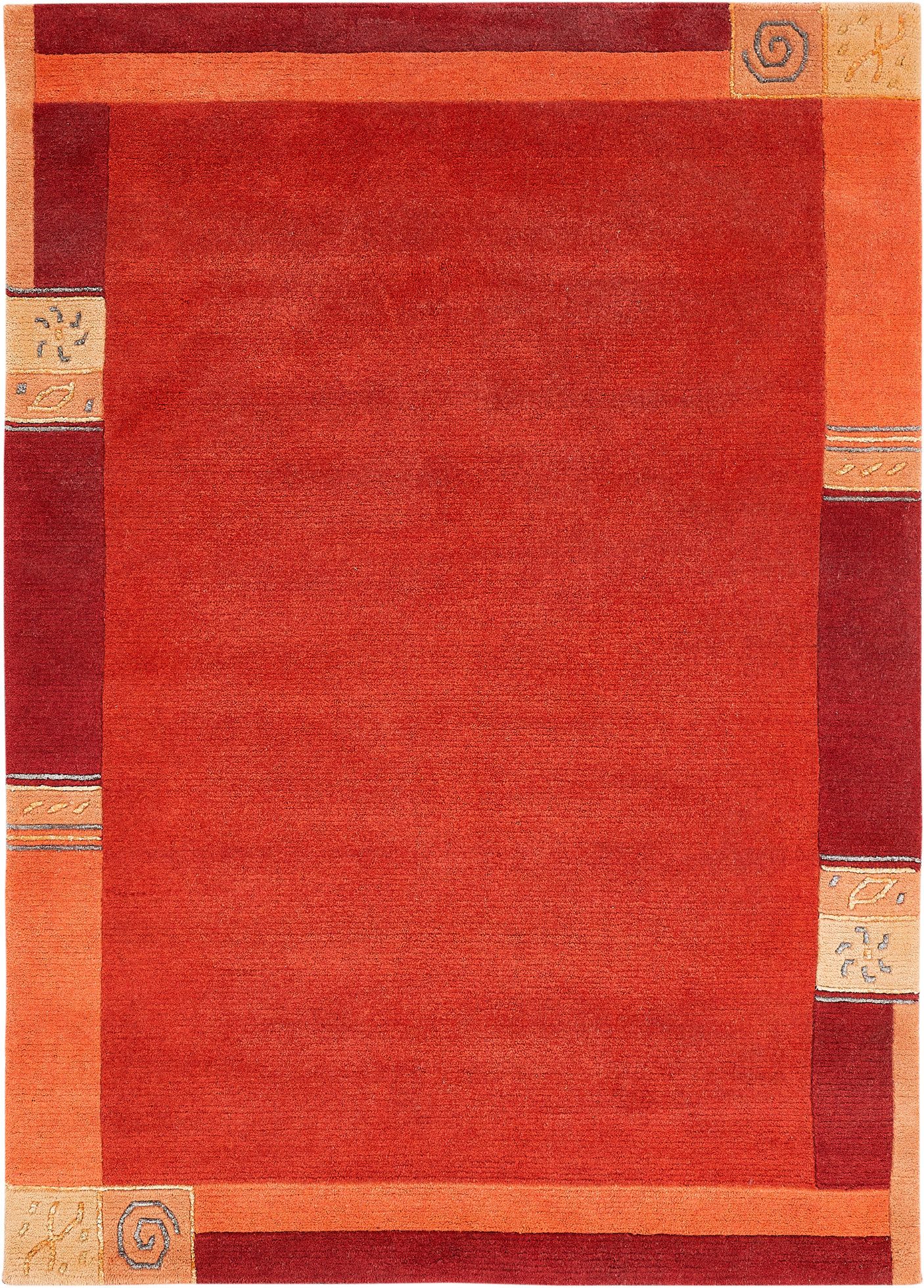 LUXOR living Wollen kleed India zuivere wol, met de hand geknoopt, met randdessin, ook als loper wollen vloerkleden maat 90 cm x 160 cm x 20 mm rood