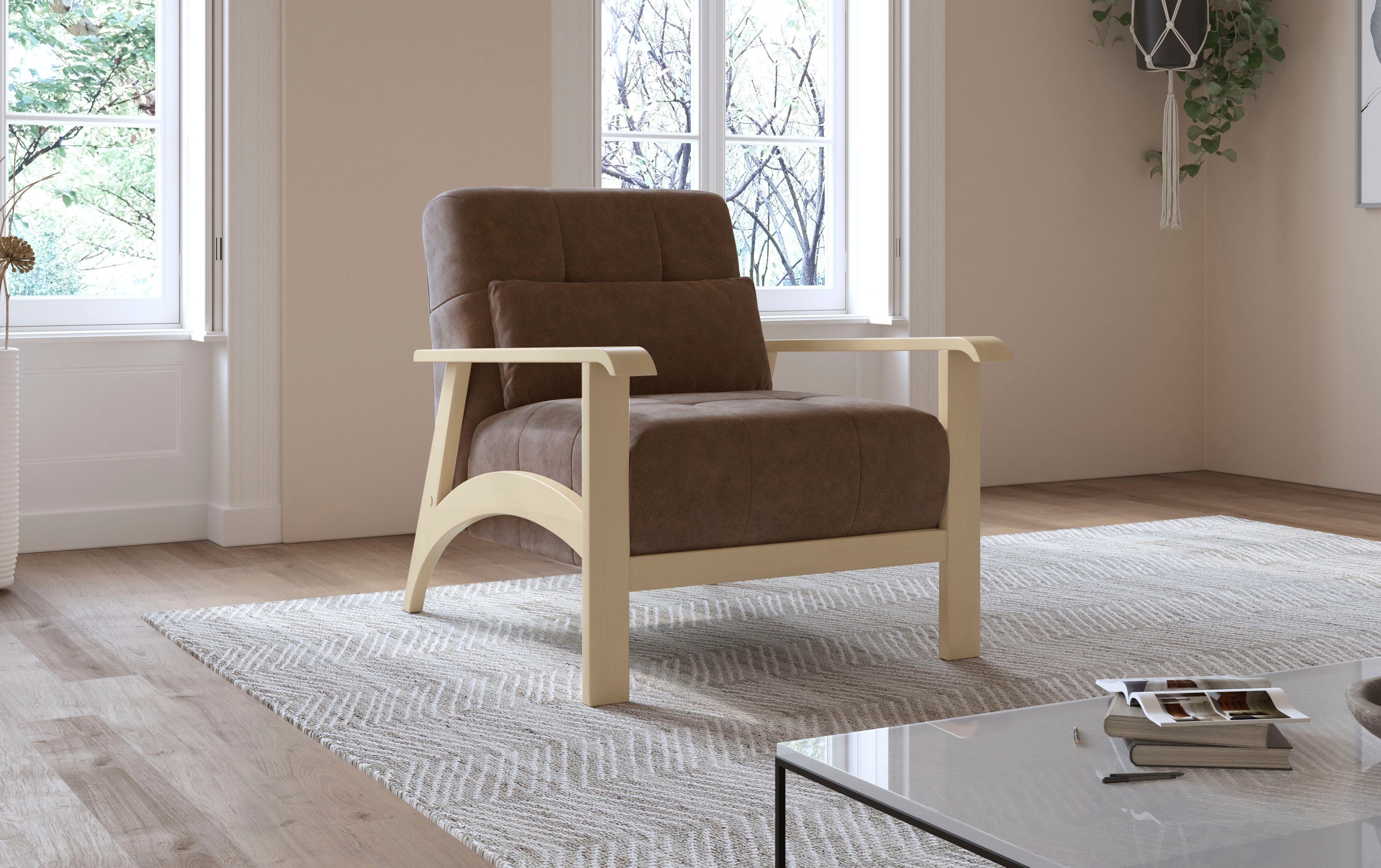 sit&more Fauteuil Billund Armleuningen van natuurlijk beukenhout, verschillende bekledingen en kleuren