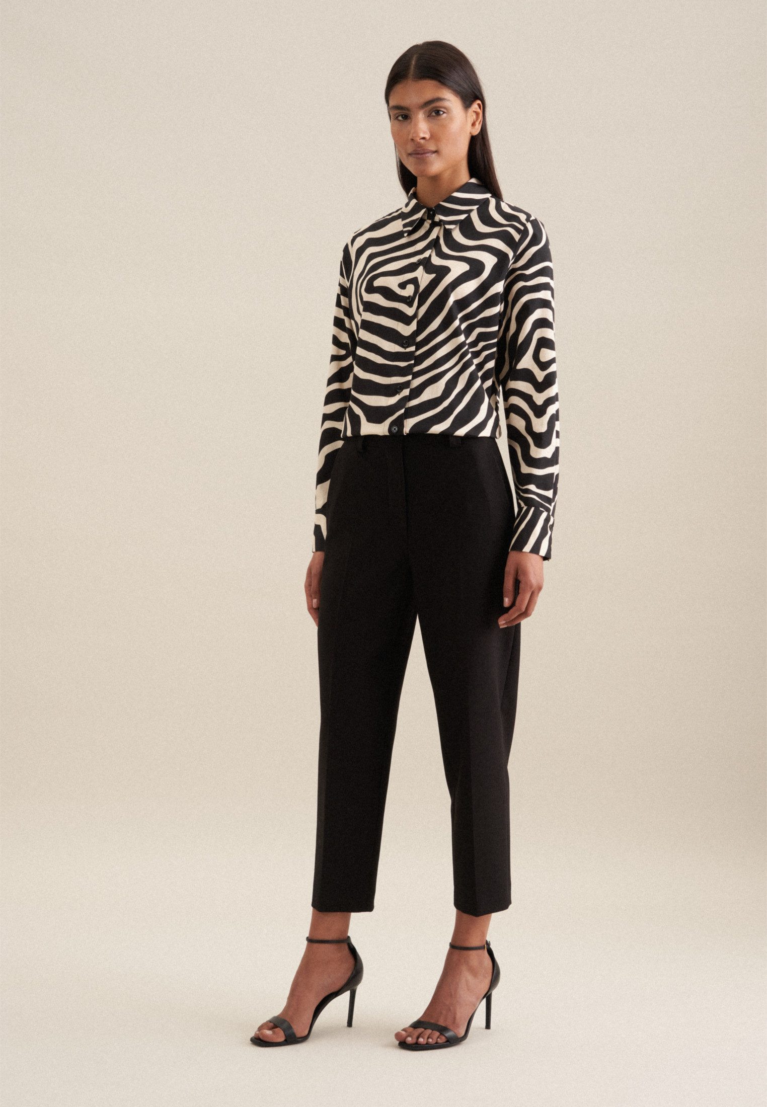 seidensticker Overhemdblouse Zwarte roos Lange mouwen kraag print