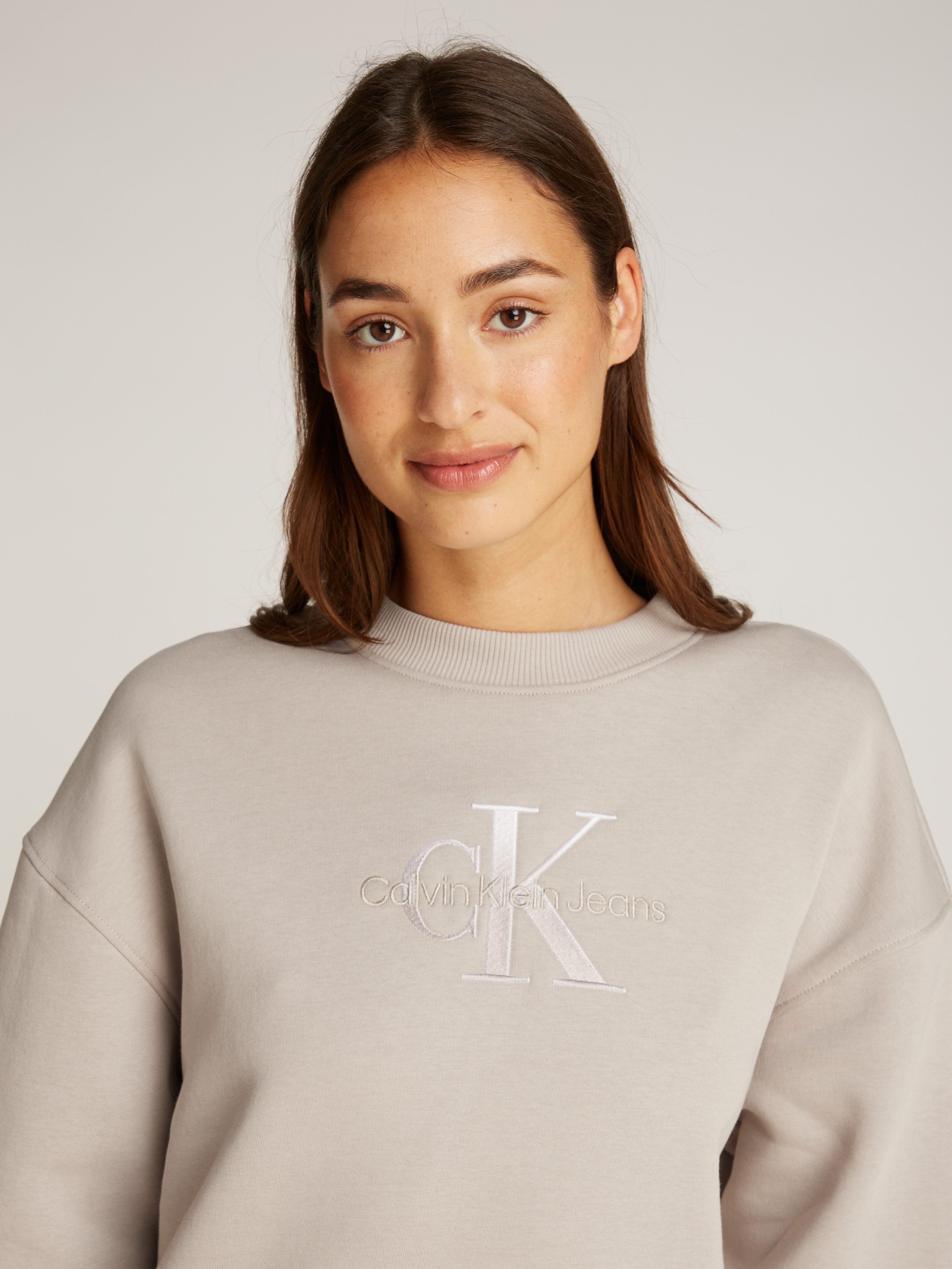 Calvin Klein Sweatjurk EMBROIDERED MONOLOGO CREW DRESS