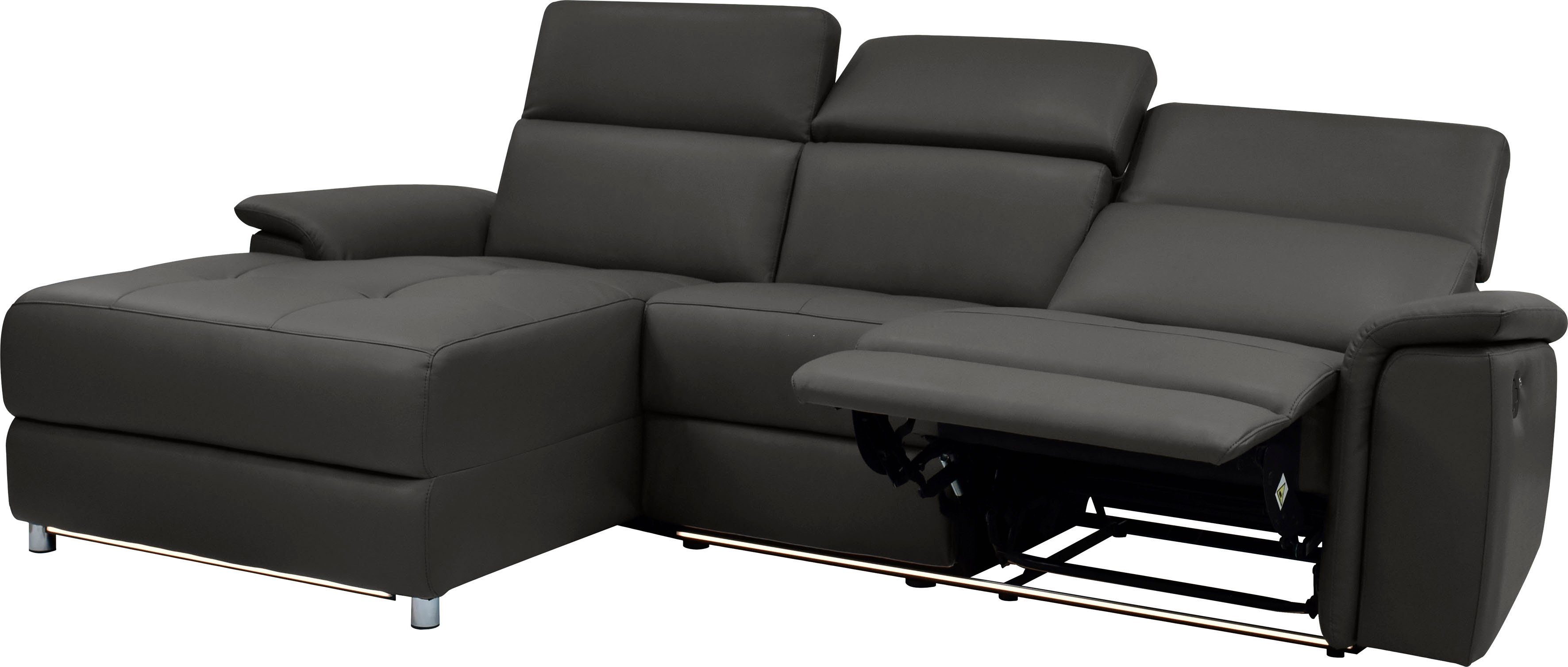 Places of Style Hoekbank Pareli, L-model, 259 cm, met récamier, echt leer, imitatieleer, weefstof