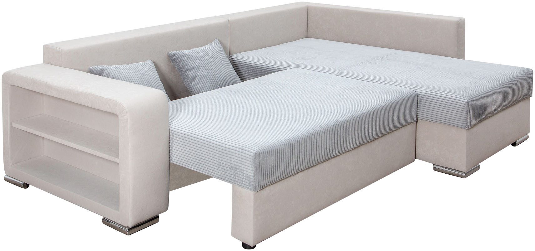 COLLECTION AB Hoekbank L-model Regalarmleuning met LED RGB verlichting, bedfunctie en bedbox
