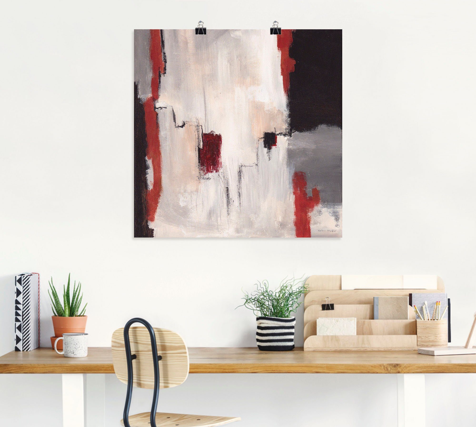 Artland Artprint Rood bij grijs I - abstract als artprint van aluminium, artprint voor buiten, artprint op linnen, poster in verschillende maten. maten