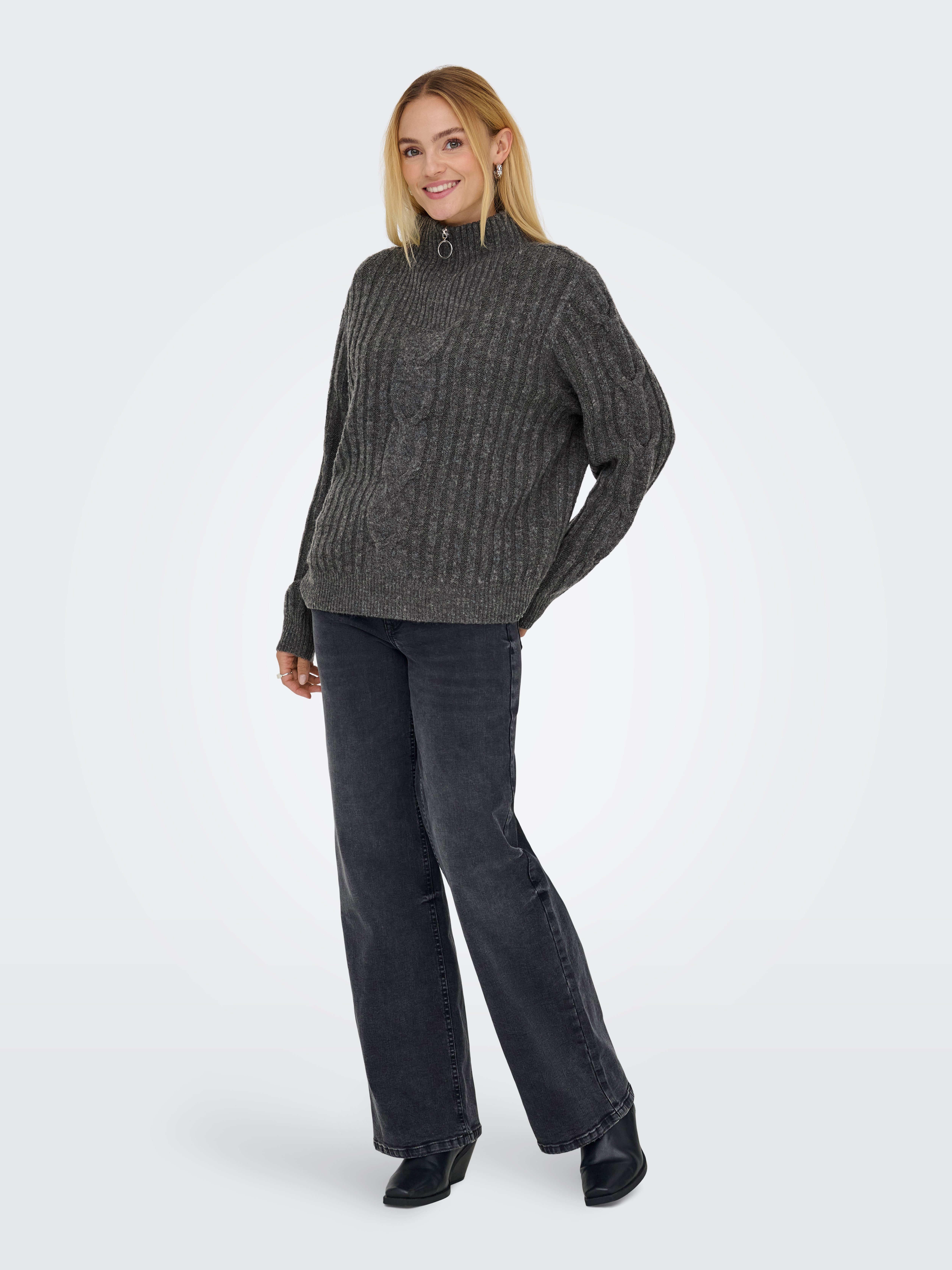JDY Trui met staande kraag JDYANDREA L/S ZIP CABLE PULLOVE KNT NOOS