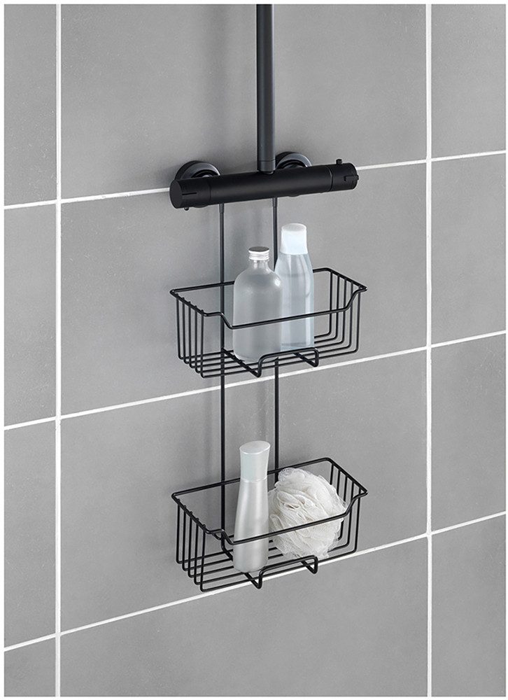 WENKO Badkamerrekje Modell Milo Douche-caddy, 2 etages, om in te hangen zonder boren, roestvrij staal