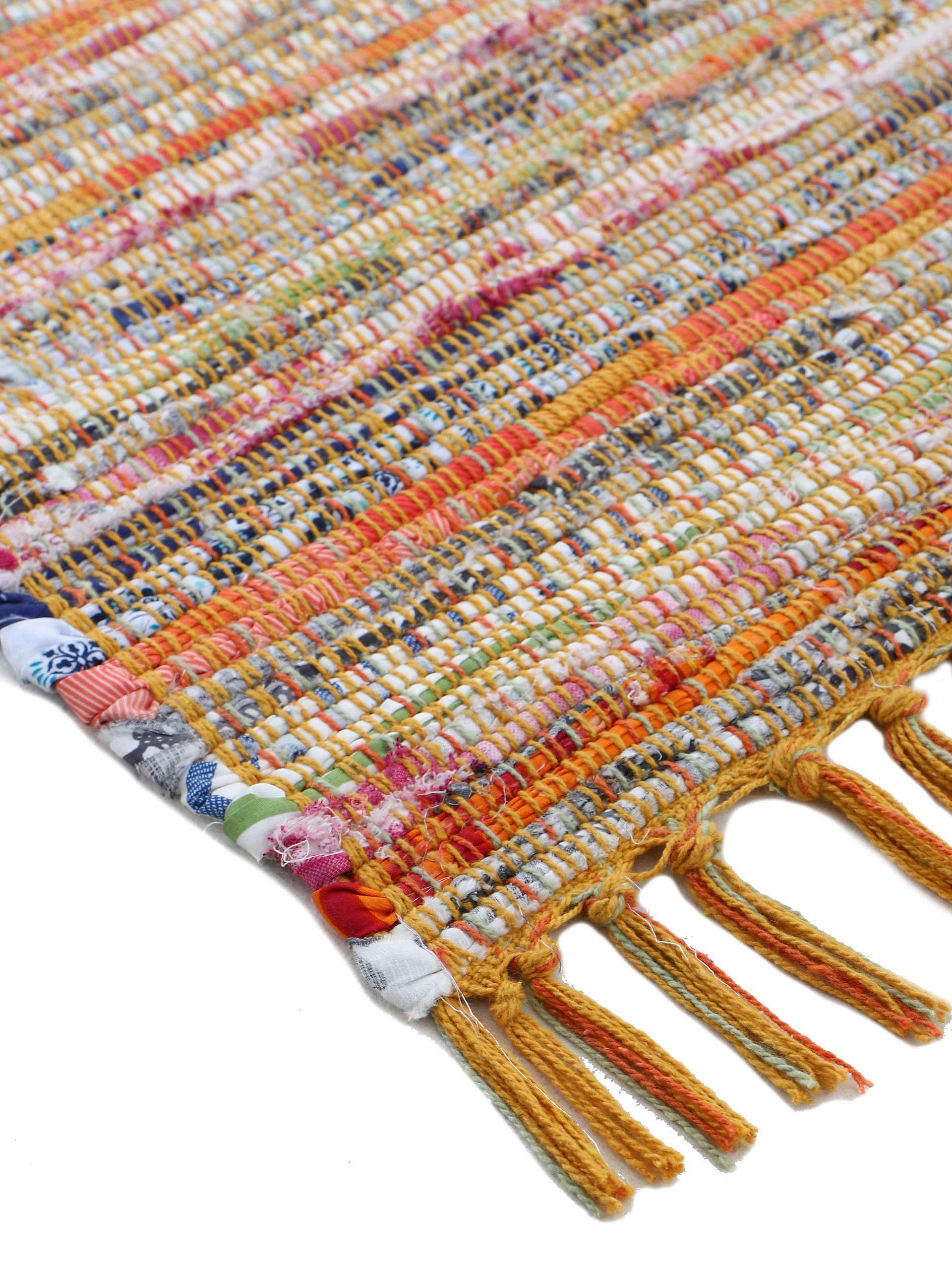 carpetfine Vloerkleed Kelim Chindi, omkeerbaar tapijt handgeweven, patchwork tapijt met franjes, ook verkrijgbaar in loperformaten