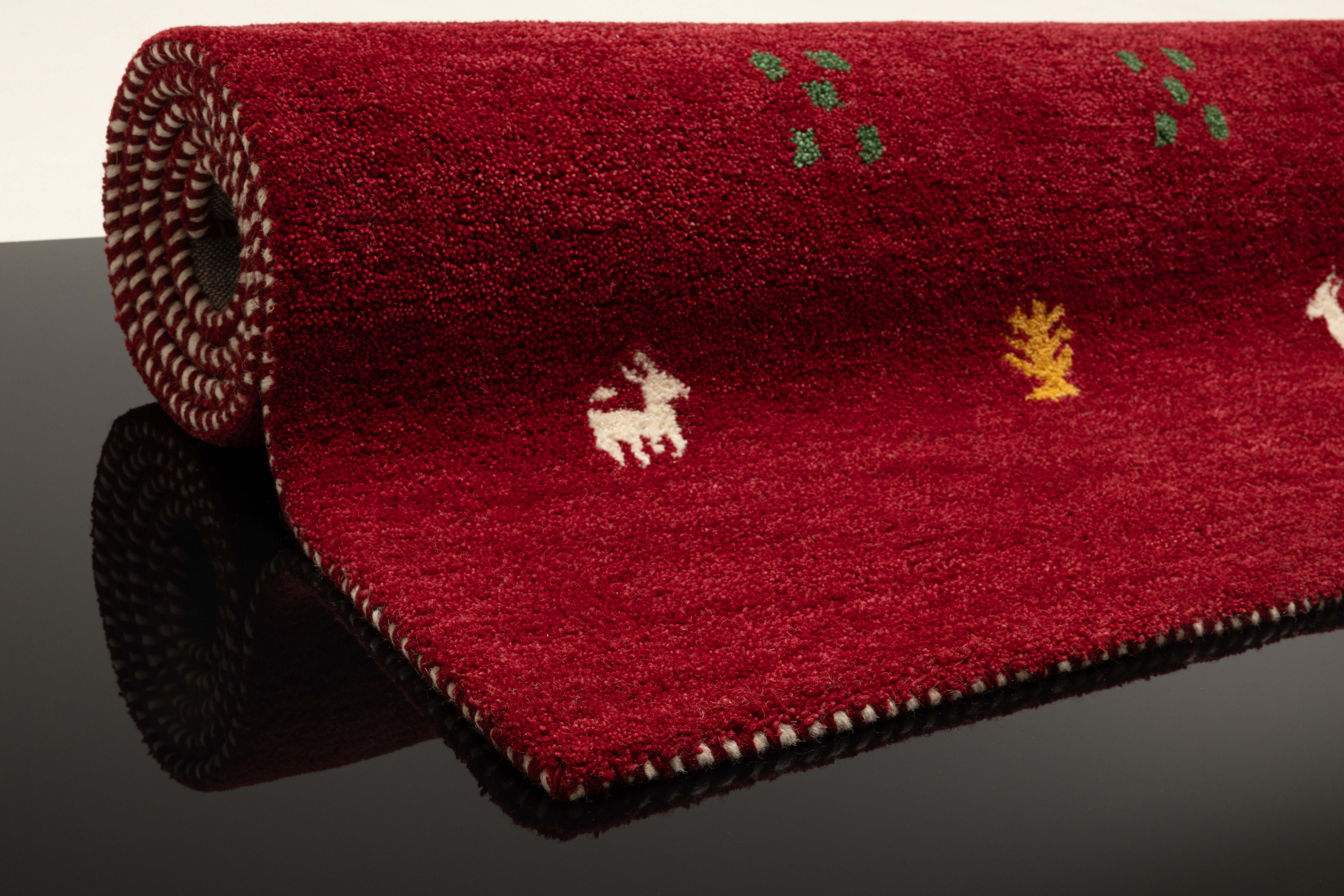 THEKO Wollen kleed Gabbeh motief, handgeweven tapijt, dierenmotief, 100% wol, handgeweven