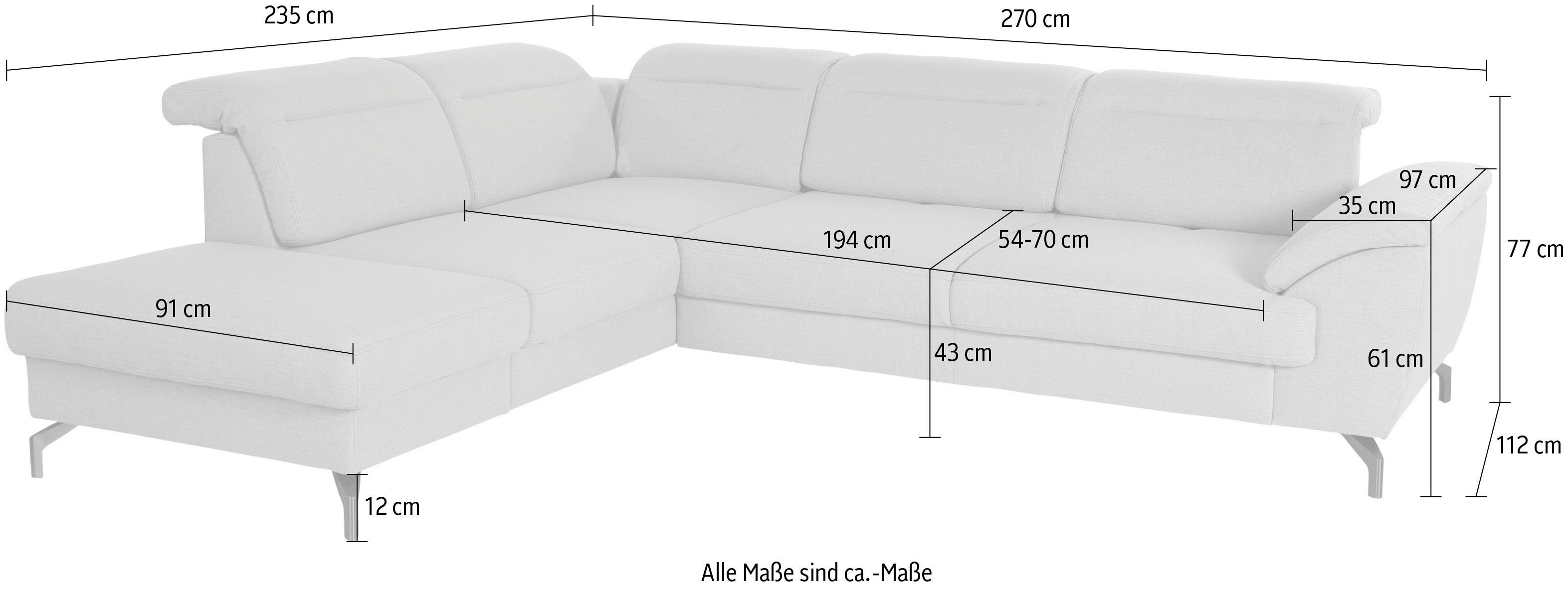 sit&more Hoekbank Percy L-vorm 12 cm poothoogte, zitdiepteverstelling, naar keuze in 2 pootkleuren